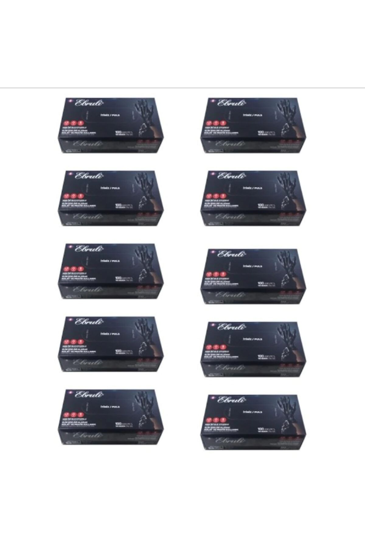 Ebruli 10 Adet Tek Kullanımlık Siyah Hibrit Eldiveni 100'lü L Beden Ks123456 Large