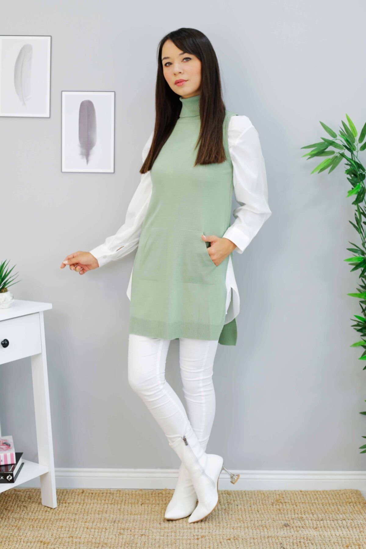 İmajButik Tam Boğazlı Triko Süveter/mint