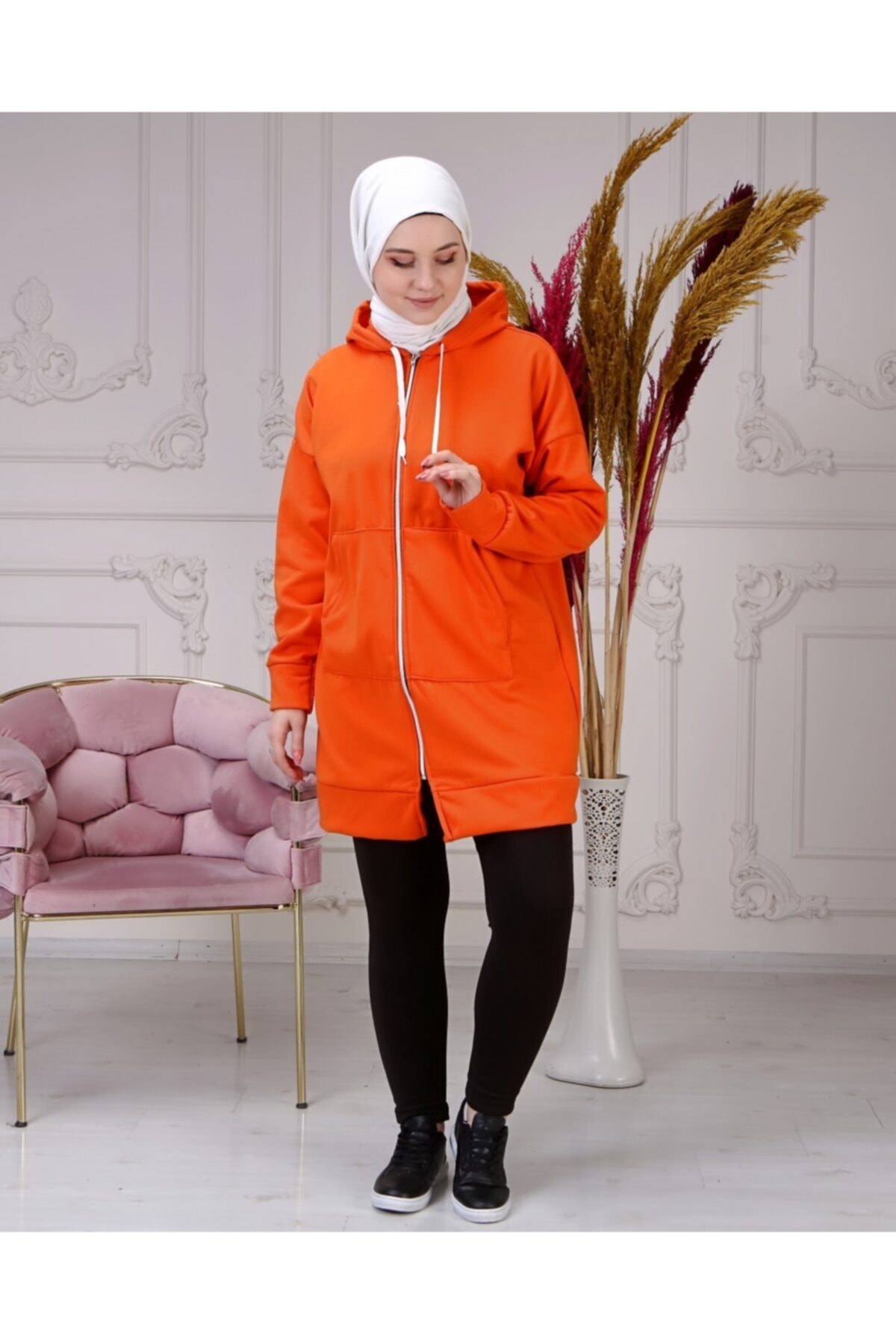 Aranlı tekstil 3 Iplik Kadın Sweat Kapüşonlu Hırka