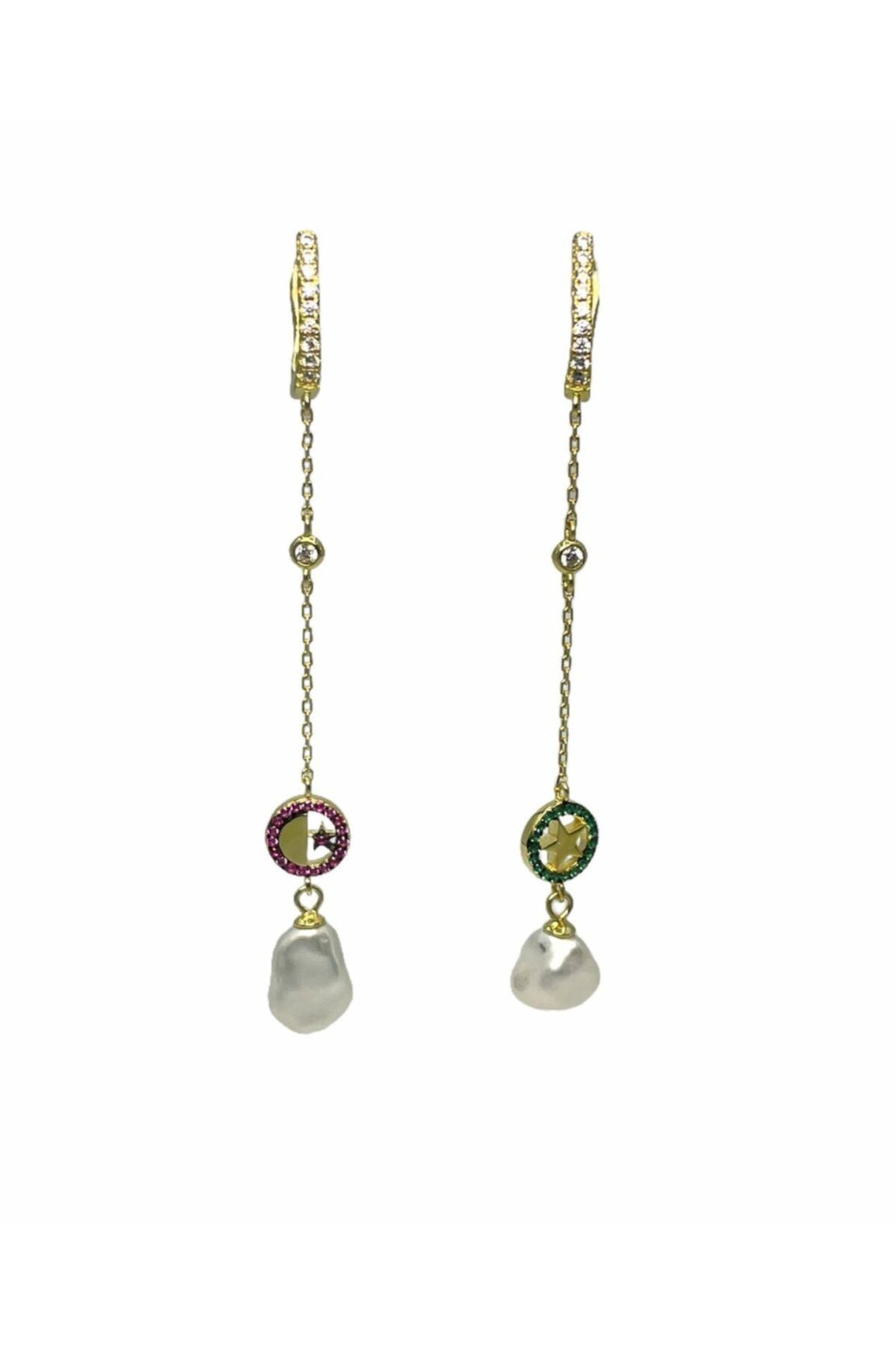 Luna Argento Jewelry Incili Sallantılı Küpe