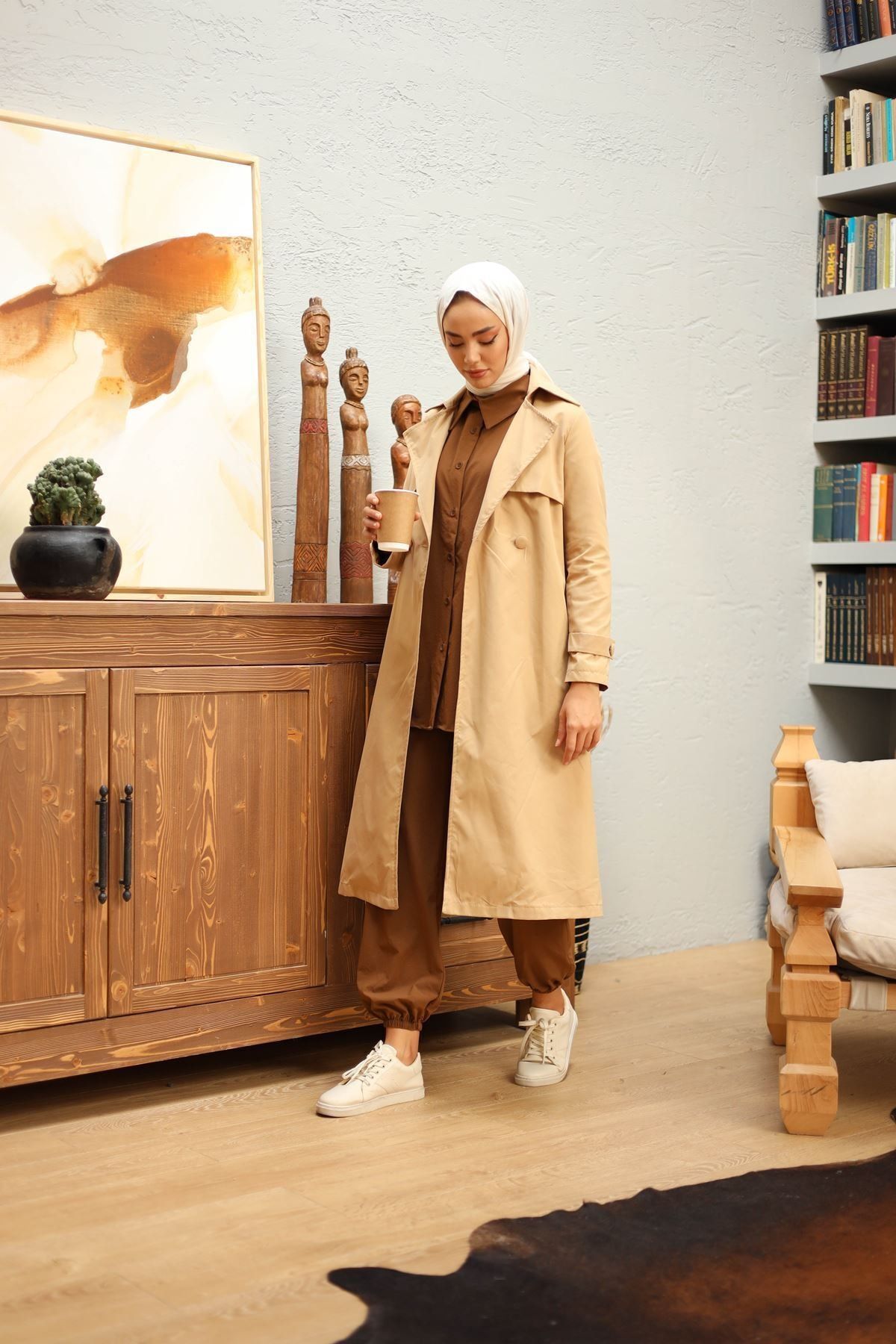ELBİCA 5515 Kuşaklı Trençkot Camel