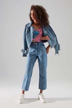 TRENDYOLMİLLA Mavi Y&uuml;ksek Bel Dad Jeans TWOSS20JE0165