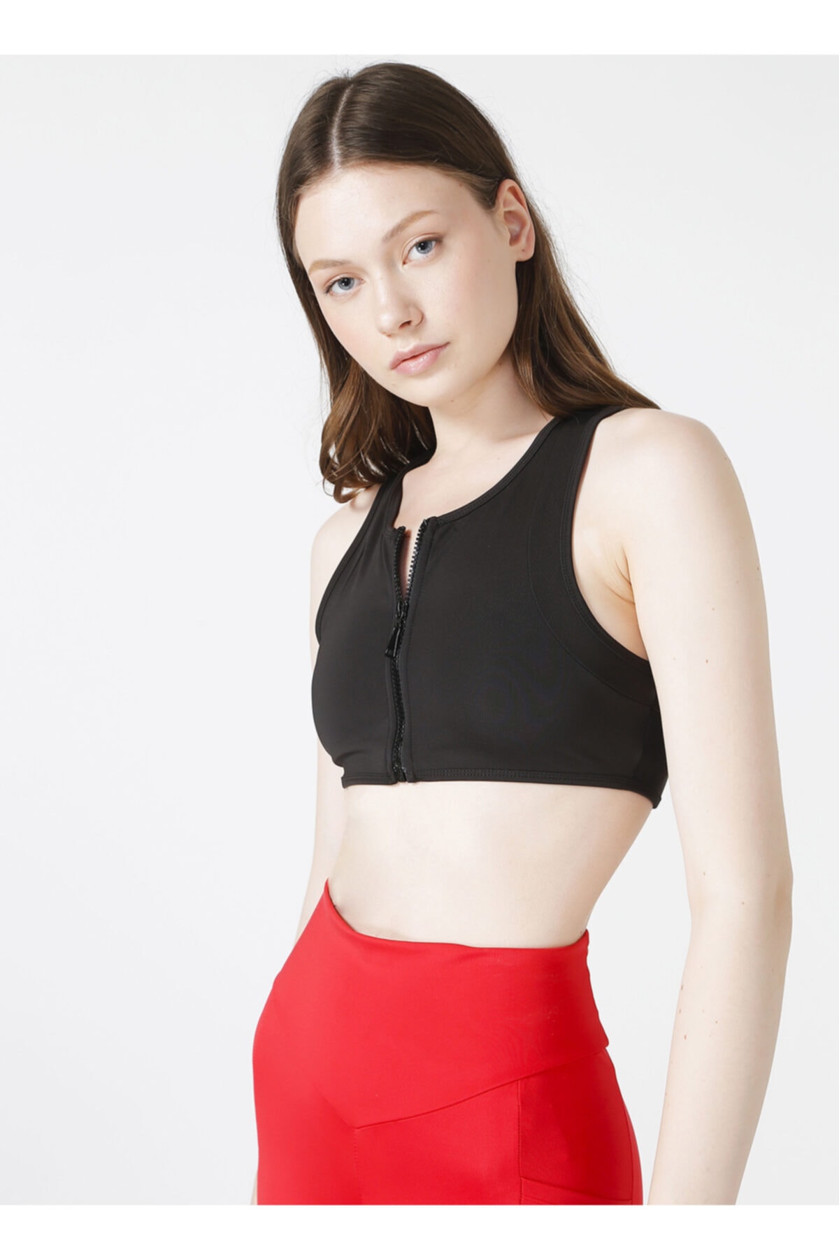 Sweaters U Yaka Dar Düz Siyah Kadın Sporcu Sütyeni