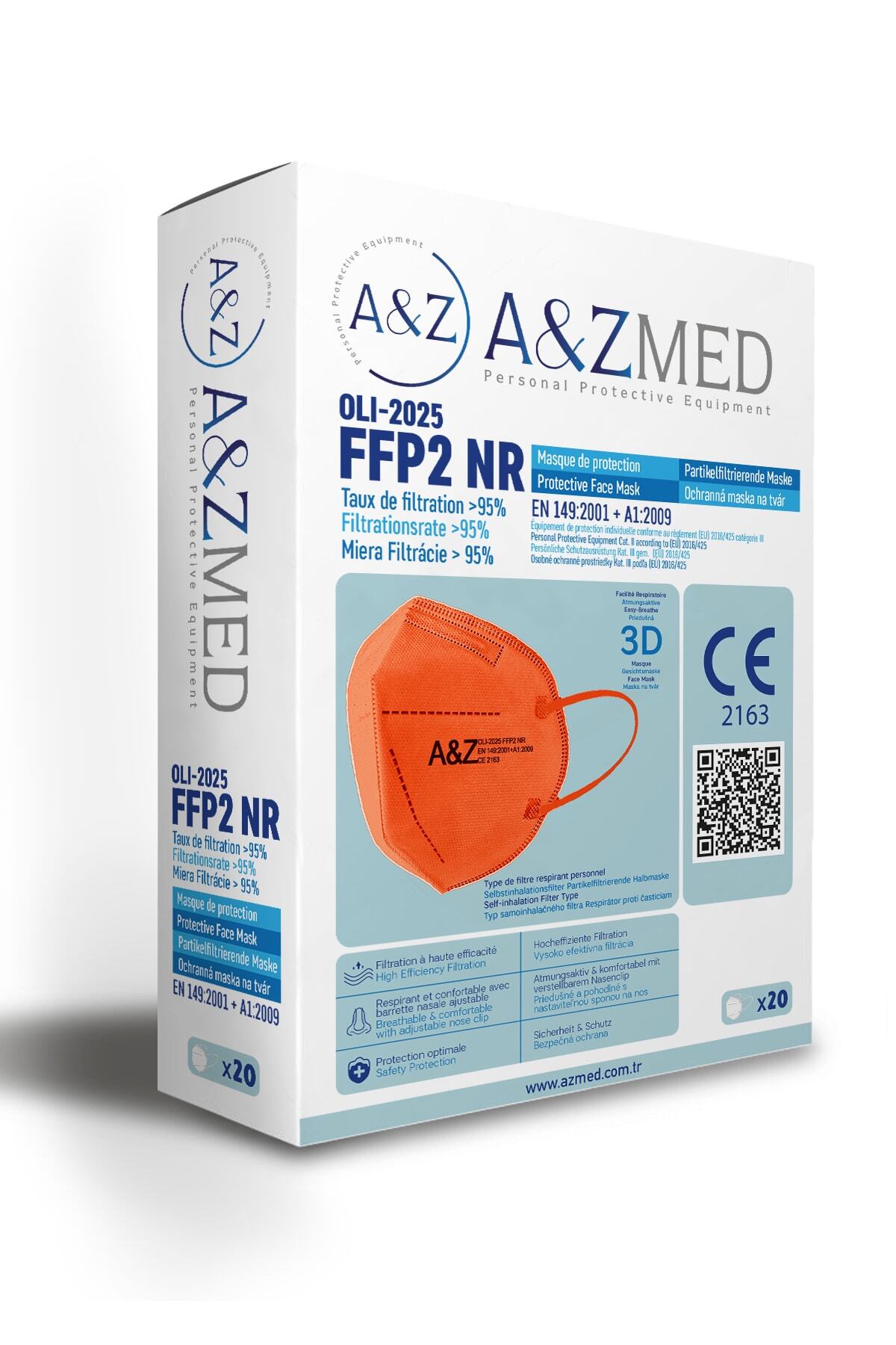 A&Z Med Ffp2 Maske Telli Ve Tek Tek Paketli 20 Adetlik 1 Kutu - Orange