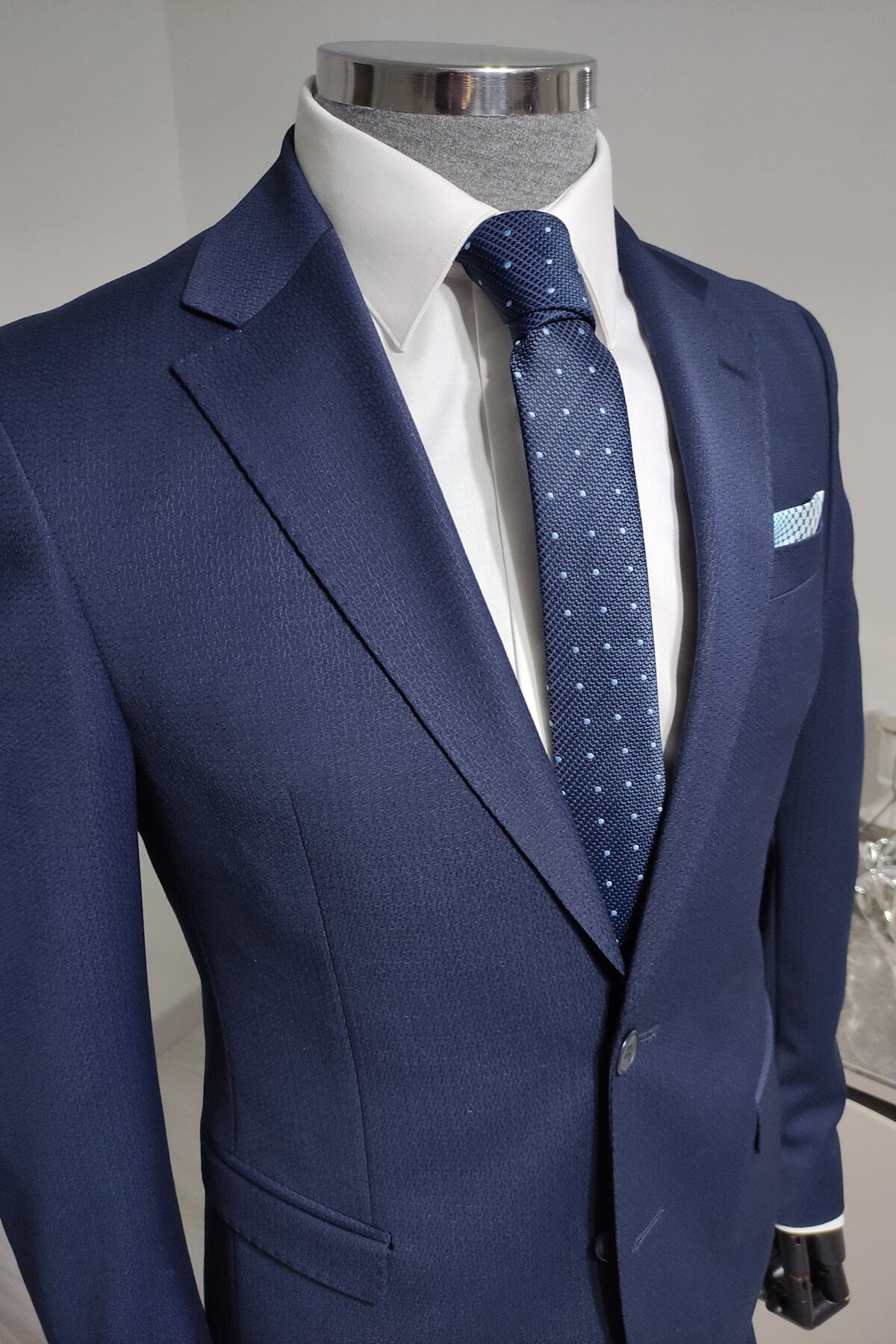 Marca Uno Slim Fit Lacivert Özel Micro Desenli Takım Elbise