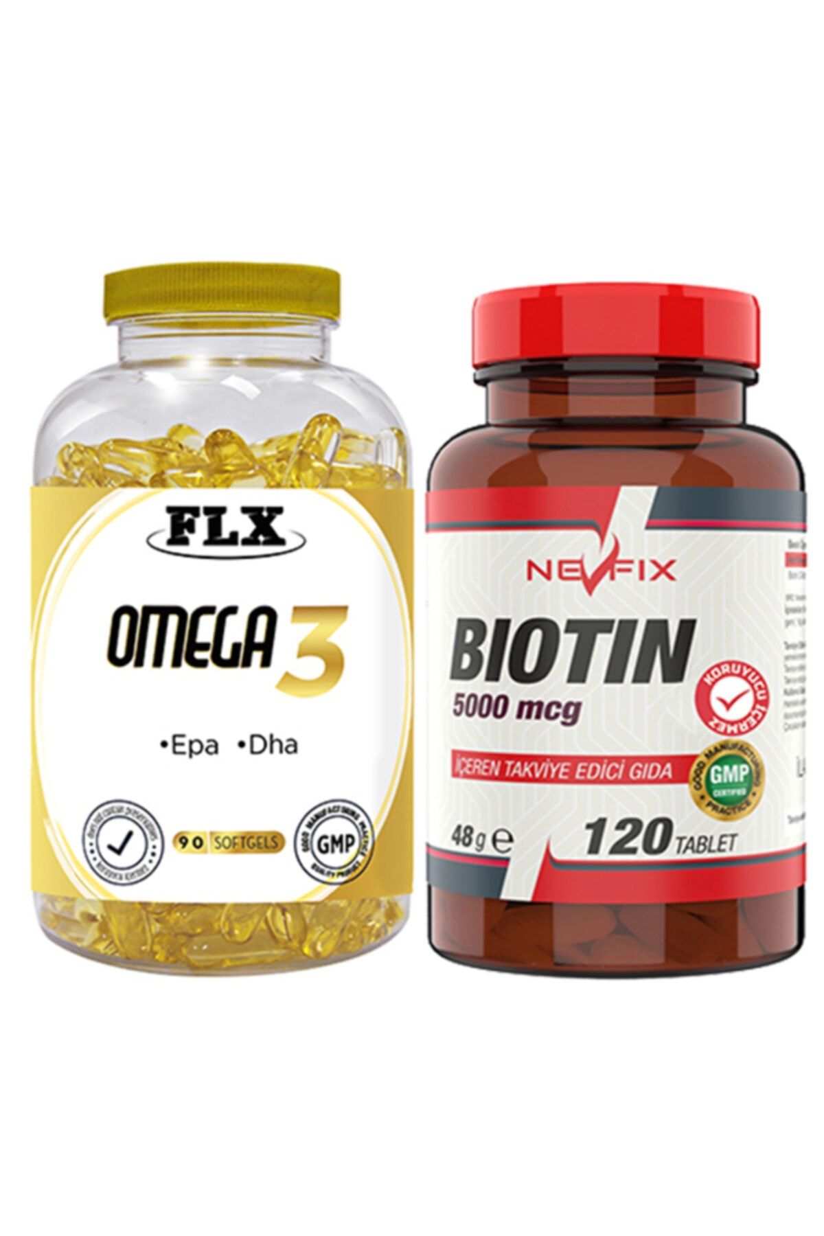 FLX Omega 3 Balık Yağı 180 Softgel & Nevfix Biotin 5000 Mcg 120 Tablet