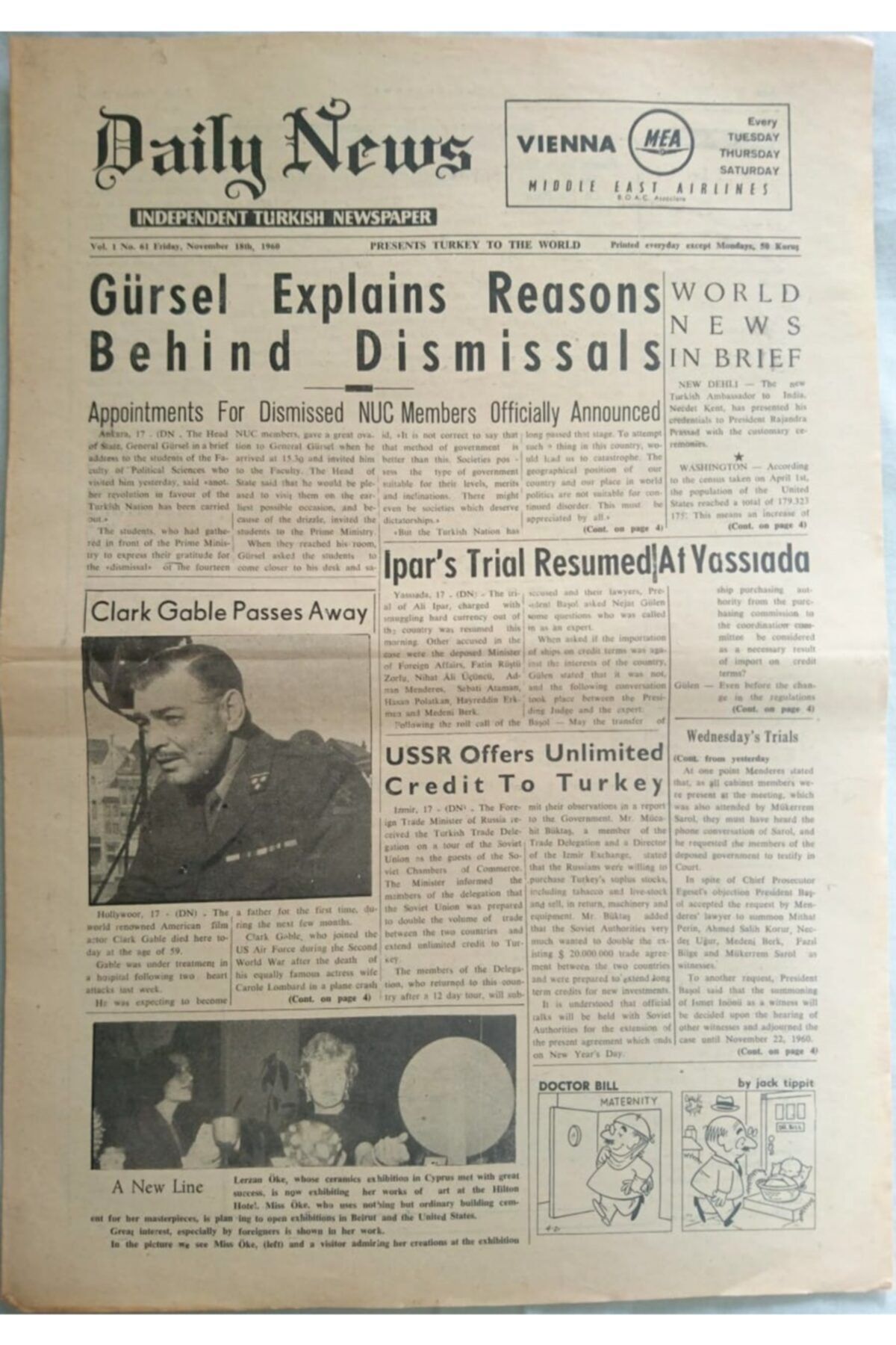 Turkish Daily News Daıly News (ingilizce) - Günlük Gazete (november 18, 1960