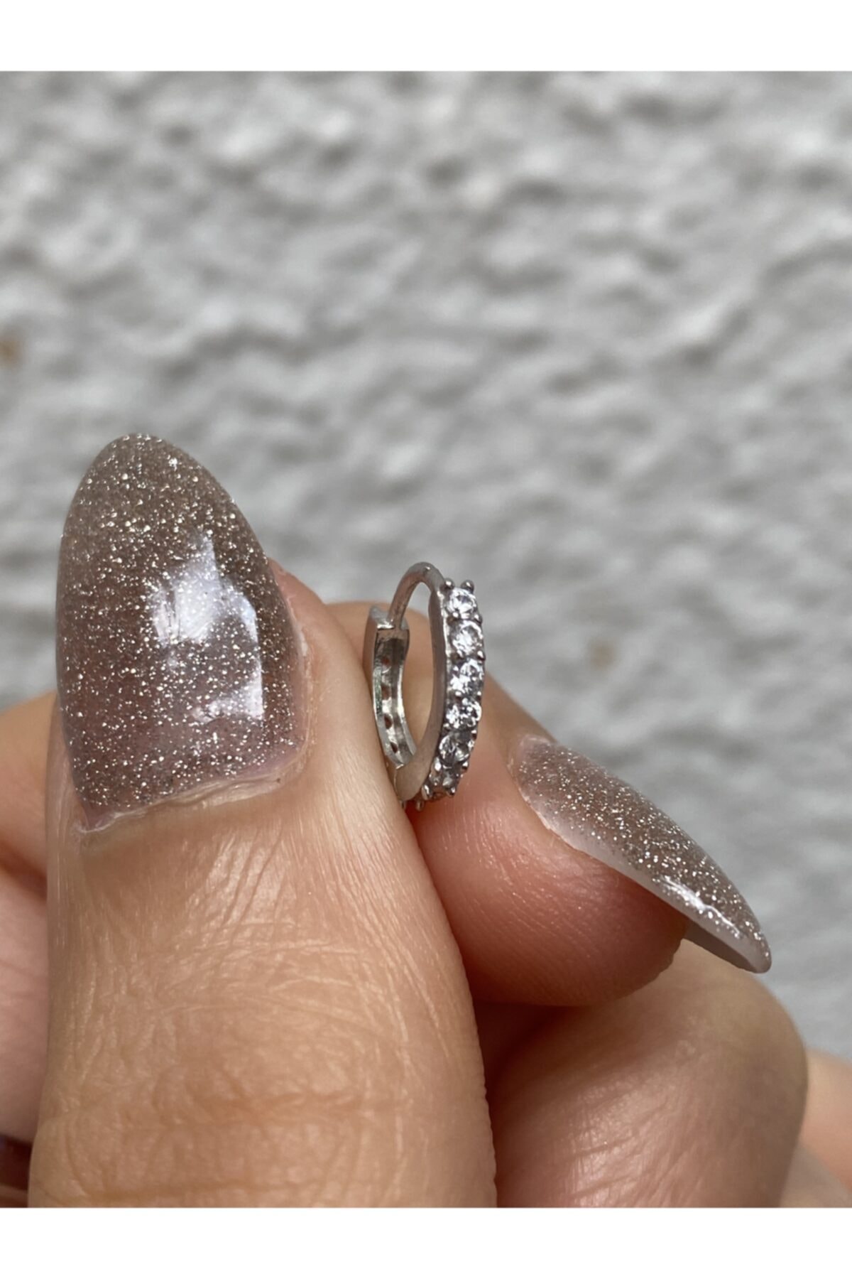 TAKIKRALI 08mm 925 Ayar Gümüş Silver Renk Taşlı Halka Kulak Piercing