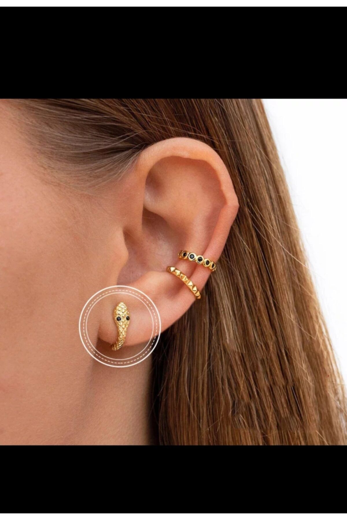 Arescollection Cerrahi Çelik Gold Yılan Küpe