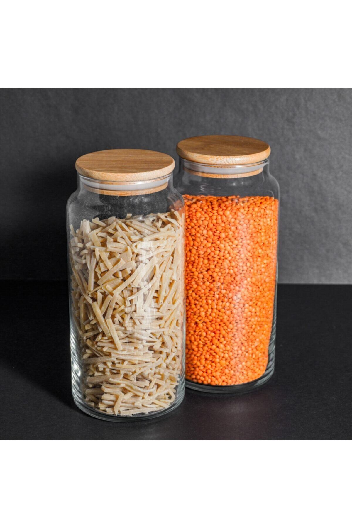GÖNÜL 2'li Bambu Kapaklı Cam Kavanoz 1300ml