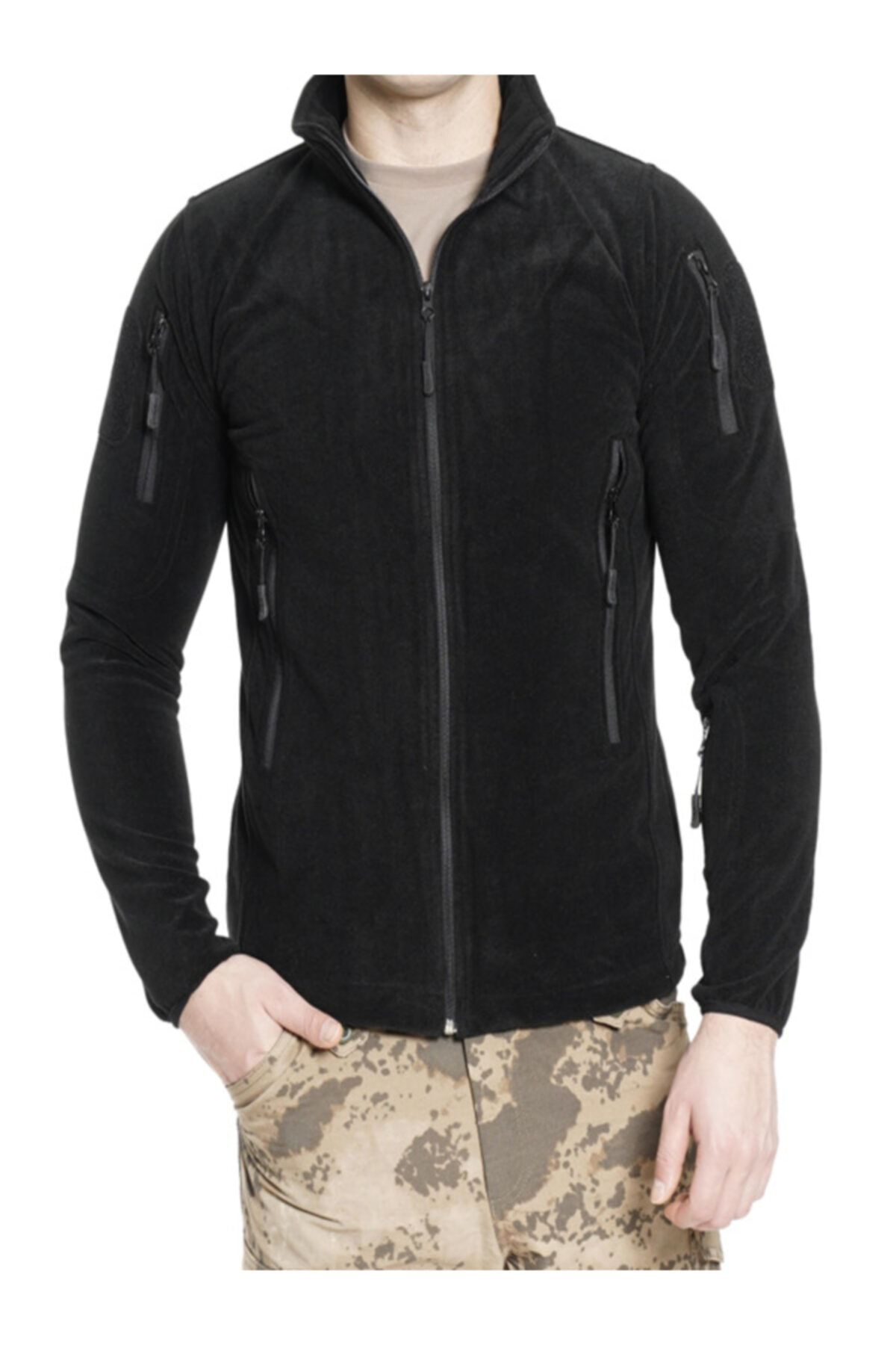 Burak Askeri Malzeme Unisex Siyah 5 Cepli Fermuarlı Nano Polar Üst Mont