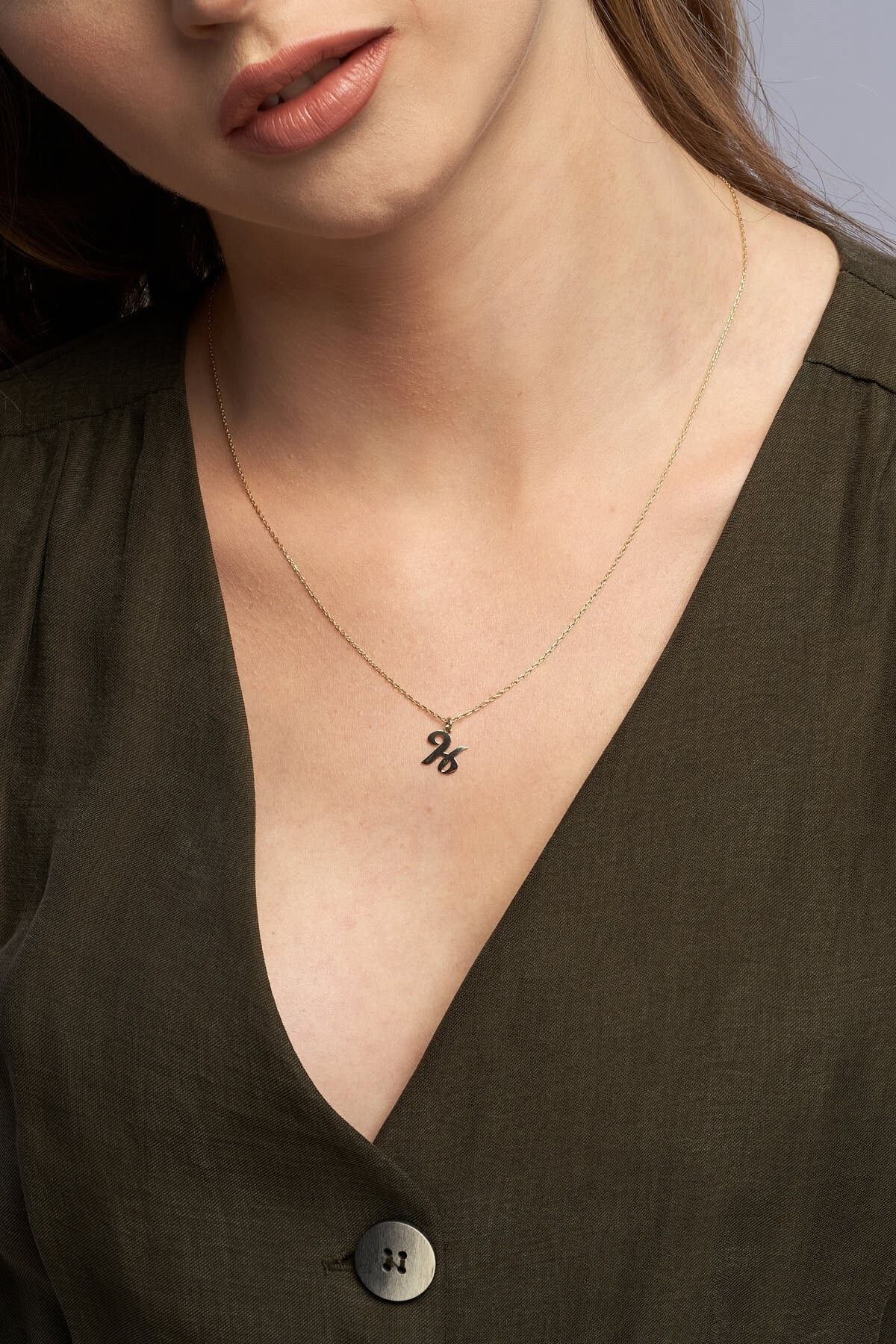 Jewelmim H Harfli 14k Sarı Altın Kaplama Gümüş Kolye