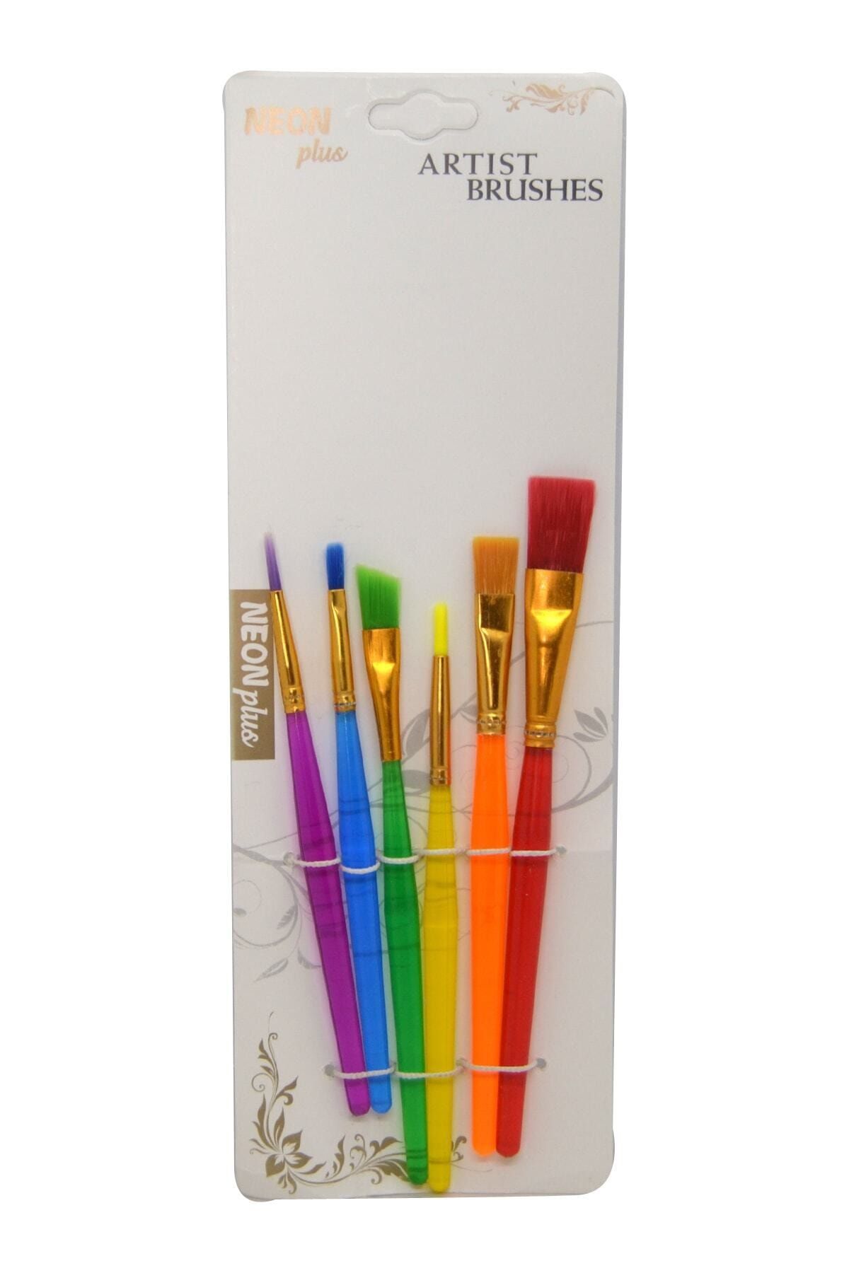 NEON PLUS Suluboya Akrilik Boya Guaj Boya Fırça Seti 6 Lı Set