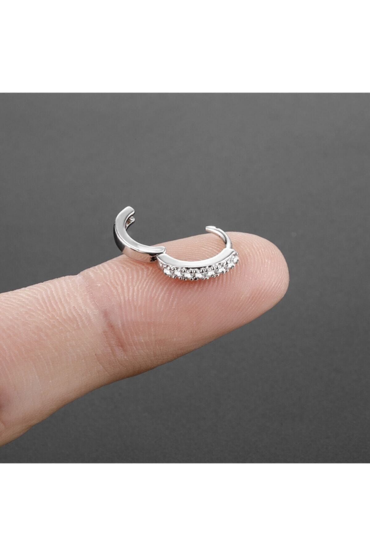Jaida Moda Kadın Gri Cerrahi Çelik Zirkon Taşlı Halka Tragus, Helix Piercing