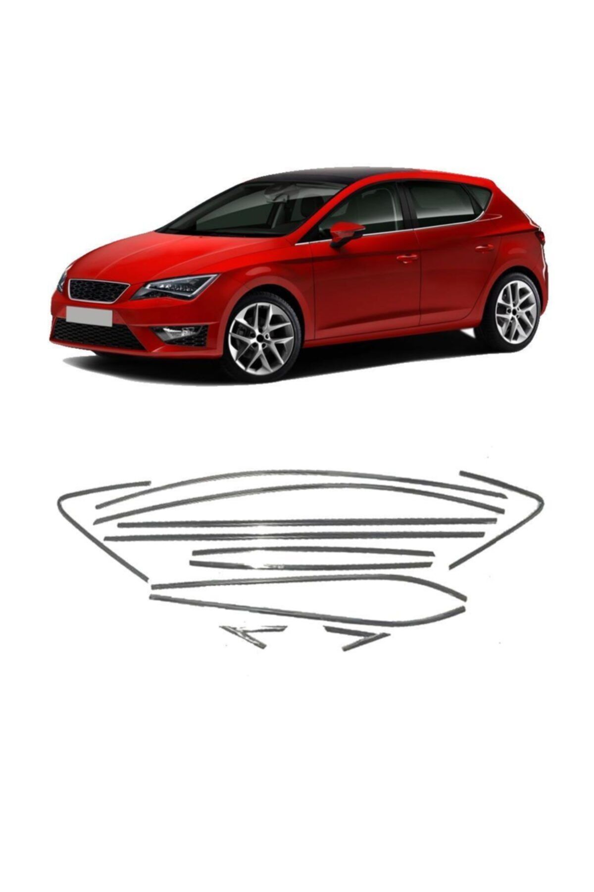 Araba Alışveriş Seat Leon 12 Parça Paslanmaz Krom Cam Çerçeve Çıta Seti