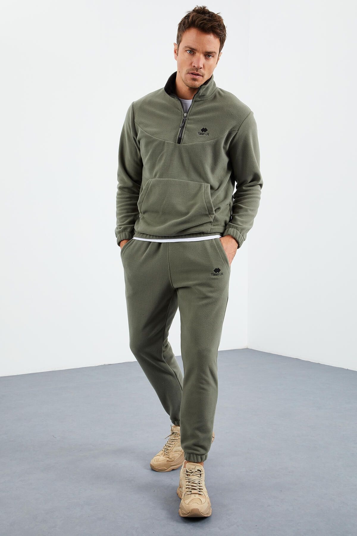 Tommy Life Tommylife Çağla Erkek Yarım Fermuar Dik Yaka Lastik Paça Polar Eşofman Takımı - 85159