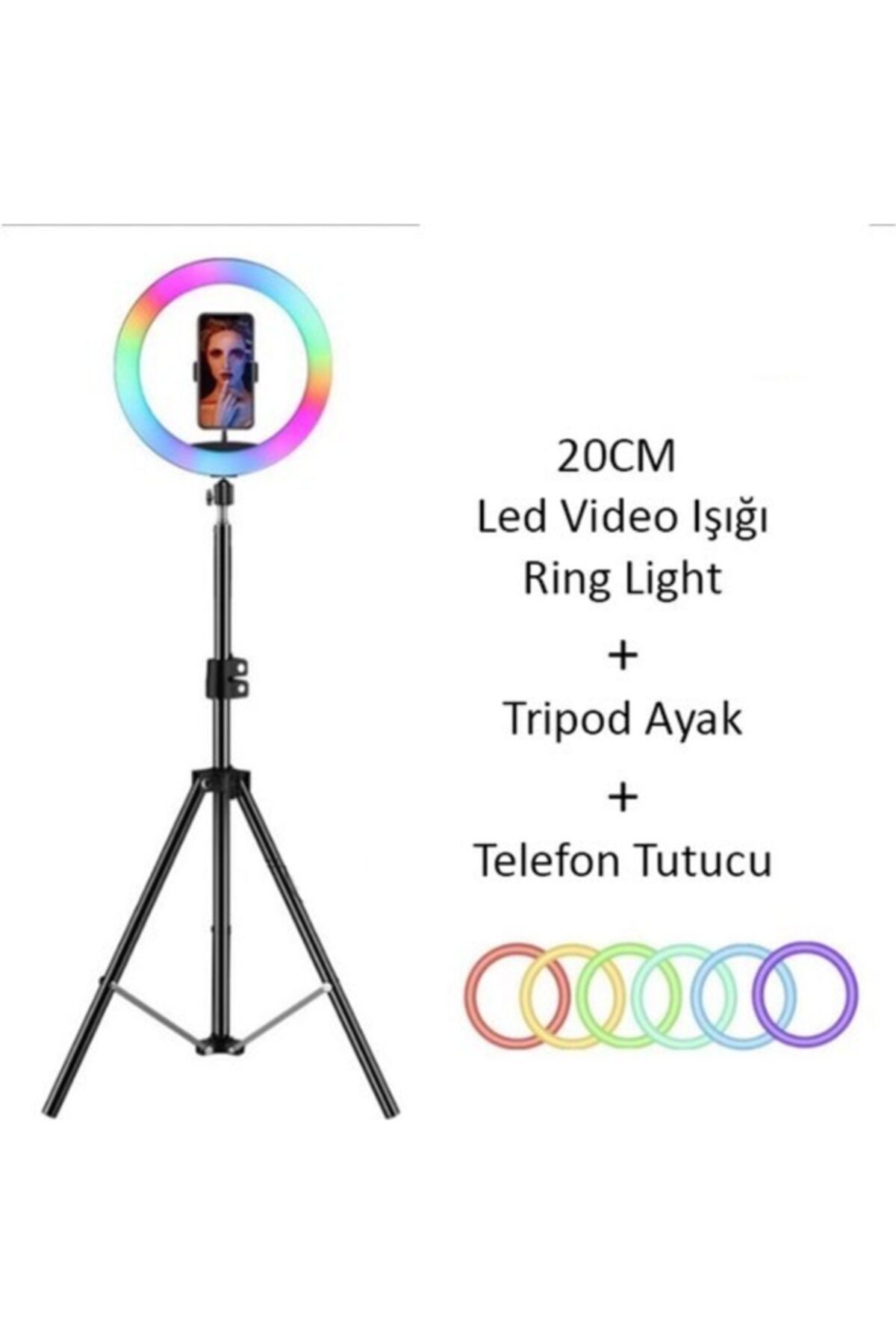 Asfal 8 Inç 20 Cm Rgb Işık Çok Renkli Led Make Up Selfie Işığı 210 Cm Tripot Selfie Çubuğu Tiktok Işığı