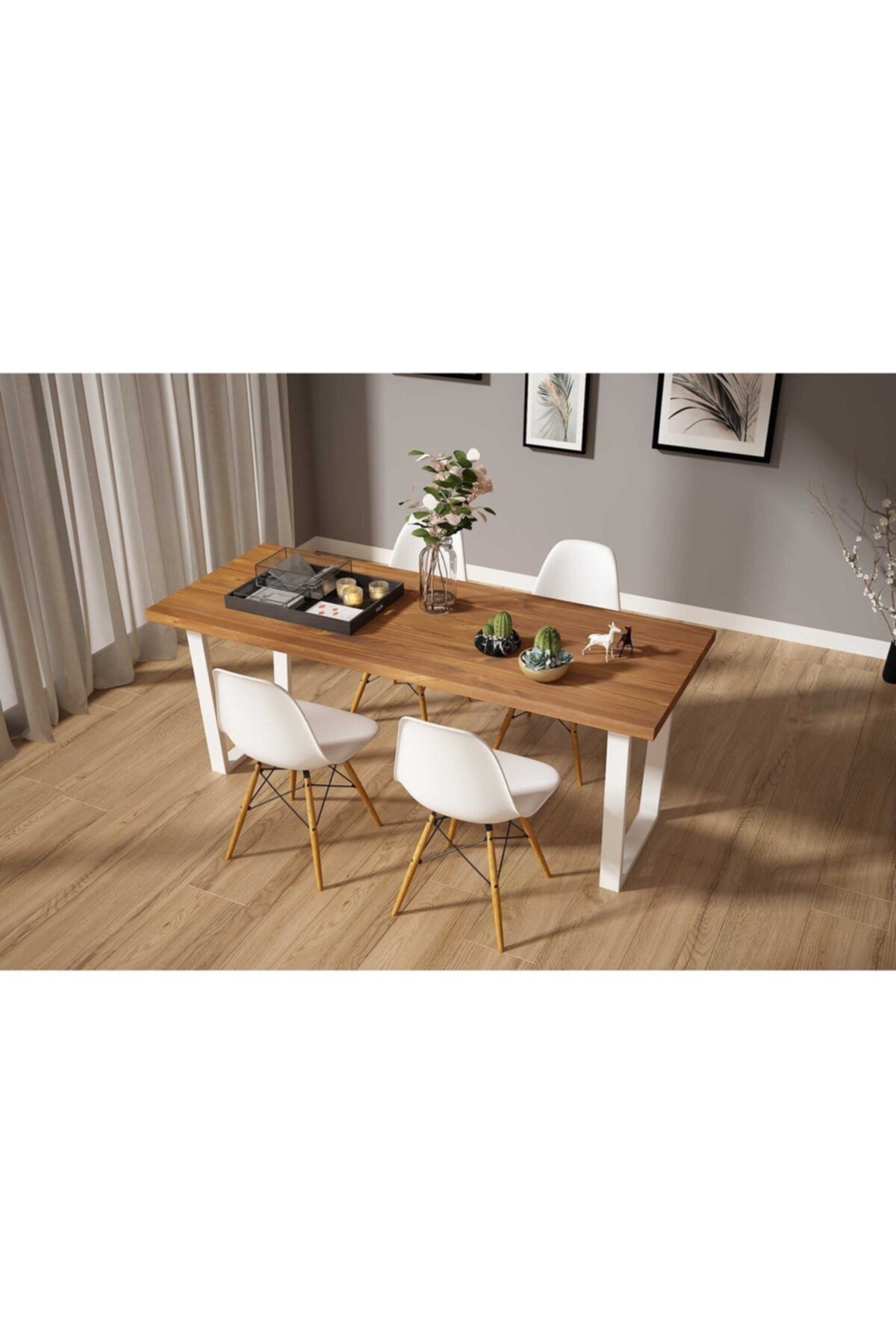Woodesk Hayal Masif Tik Renk 180 x 80 Sandalyeli Masa Takımı