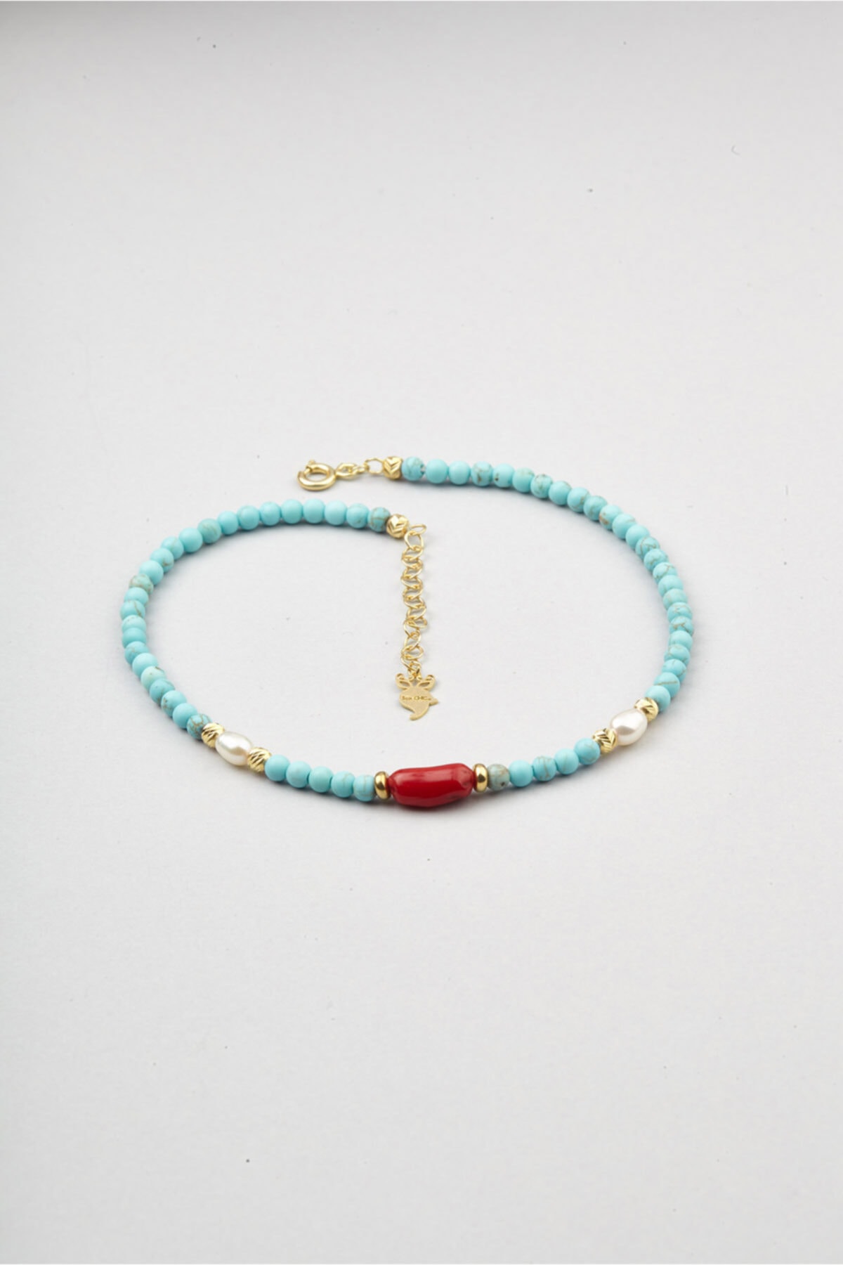 So CHIC... Turkuaz Taşlı 18 Ayar Sarı Altın Kaplama Gümüş Halhal