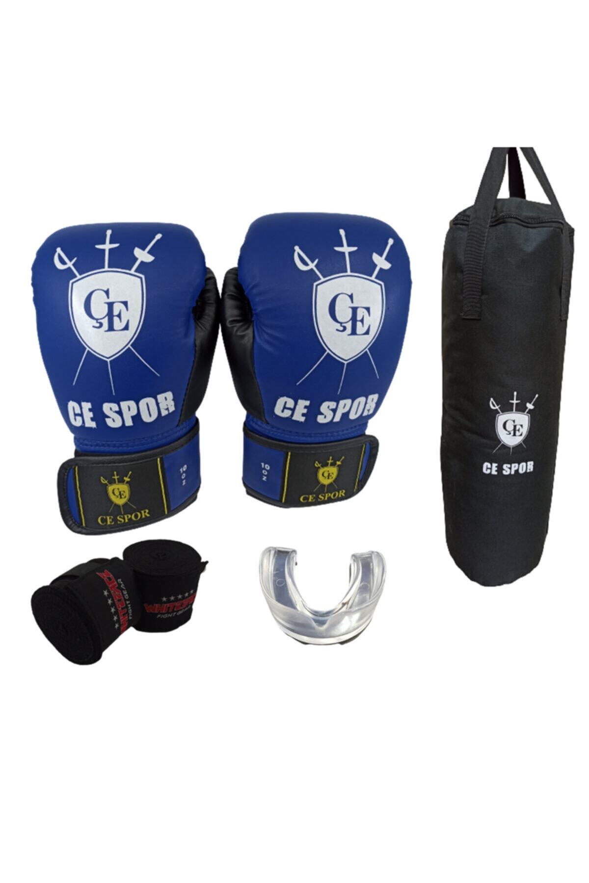 CESPOR Mavi Boks Eldiveni 120 Cm Kum Torbası Ve Bandaj Dişlik Boks Seti