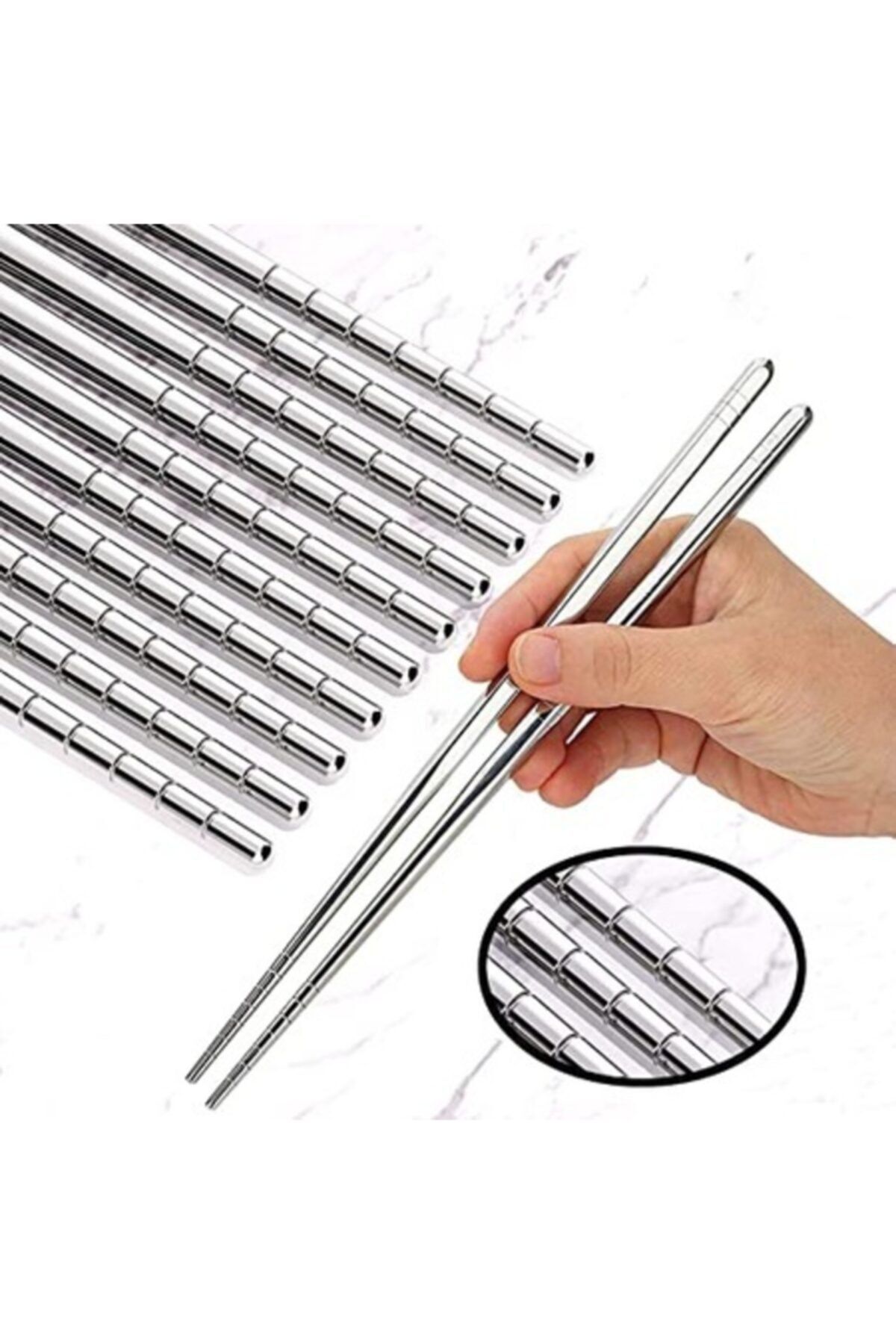 EREN GROUP 5'li Paslanmaz Çelik Metal Chopstick
