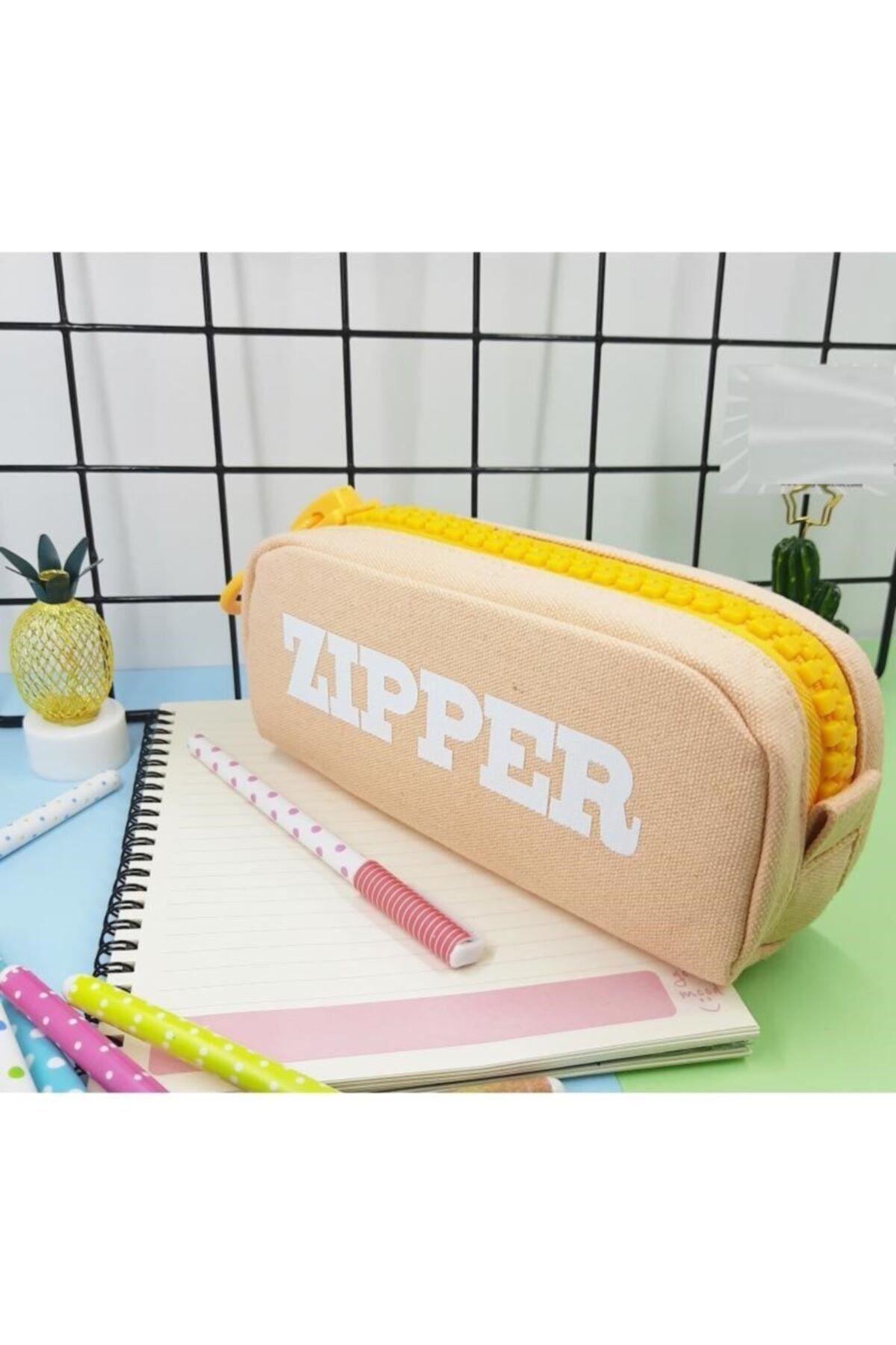 Çılgıntrend Büyük Fermuarlı Zipper Kumaş Kalemlik Turuncu
