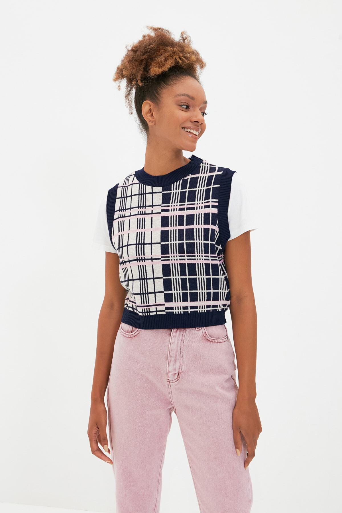 TRENDYOLMİLLA Mavi Jakarlı Triko Süveter TWOAW22SV0059