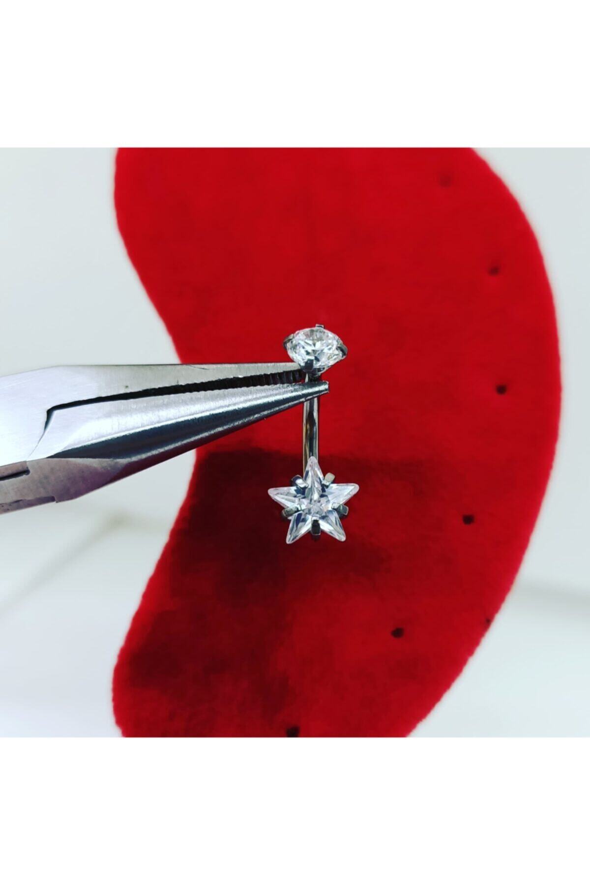 Arescollection Cerrahi Çelik Taşlı Yıldız Göbek Piercingi