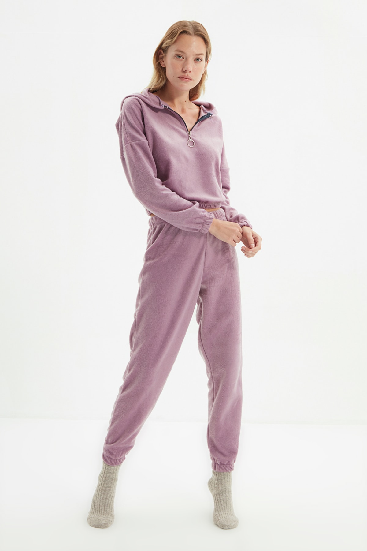 TRENDYOLMİLLA Lila Polar Örme Pijama Takımı THMAW22PT1374