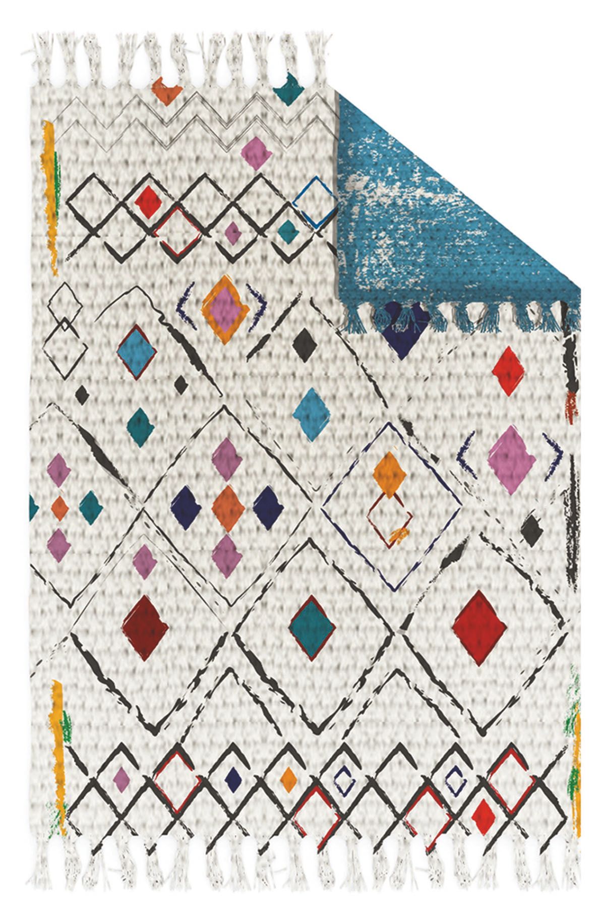 KARNAVAL HOME Otantik Vintage Desenli Çift Taraflı Yıkanabilir Saçaklı Uşak Dokuma Kilim Babil-8028