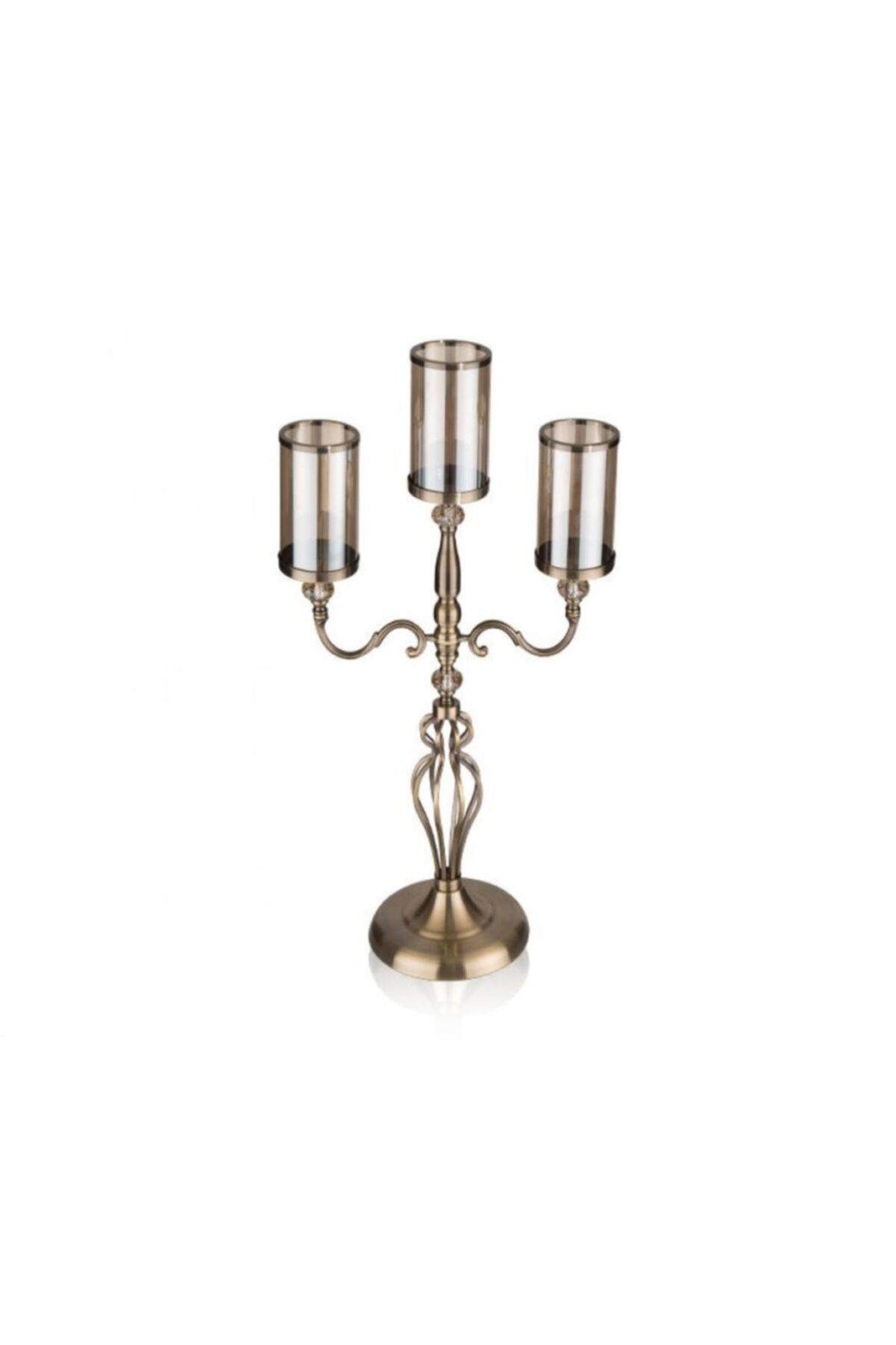 Porio Bronz Taç Ayaklı Üstü Cam 3lü Şamdan 43x43x74 cm