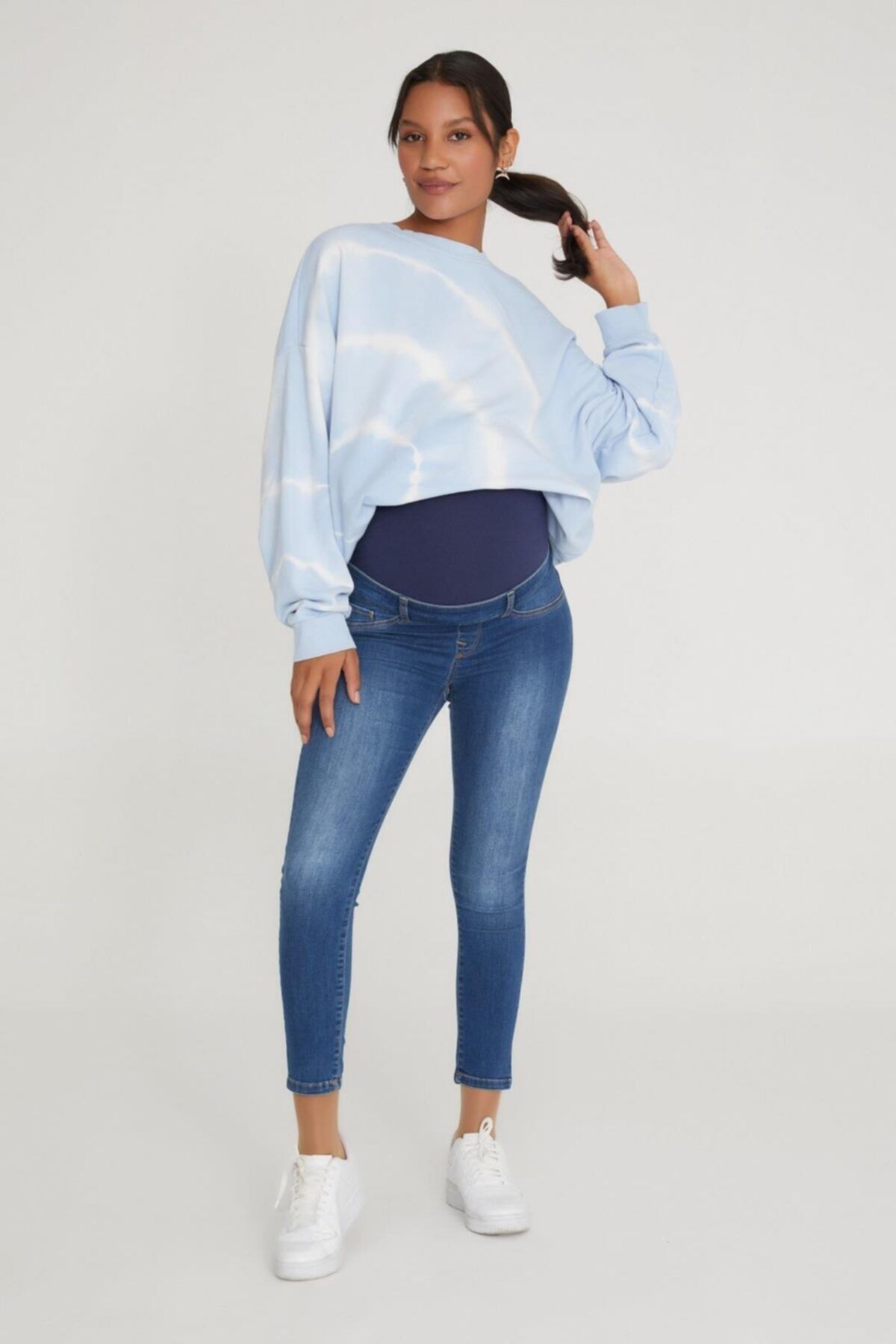 VAVIEN Hamile Skinny Jean Likralı Denim Pantolon Mavi 1072
