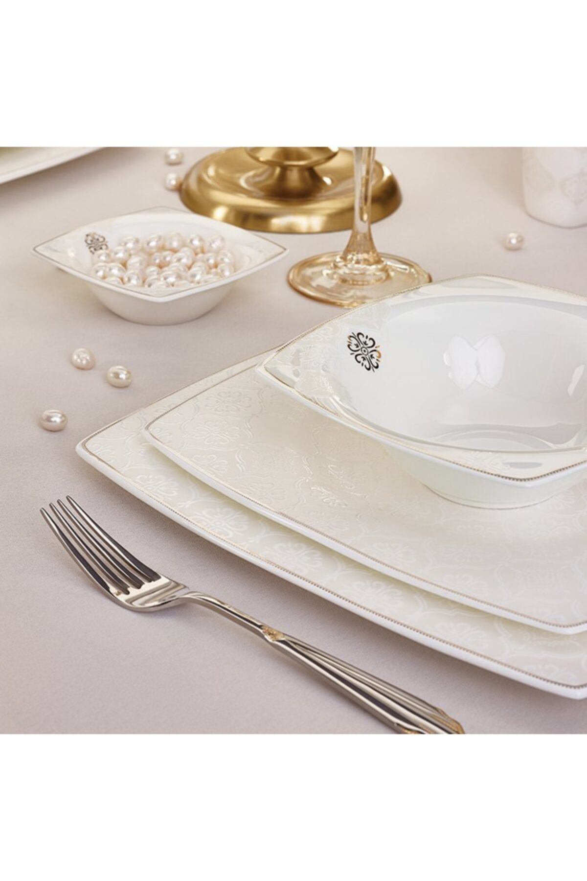 Karaca Fine Pearl Hailey 62 Parça İnci Yemek Takımı