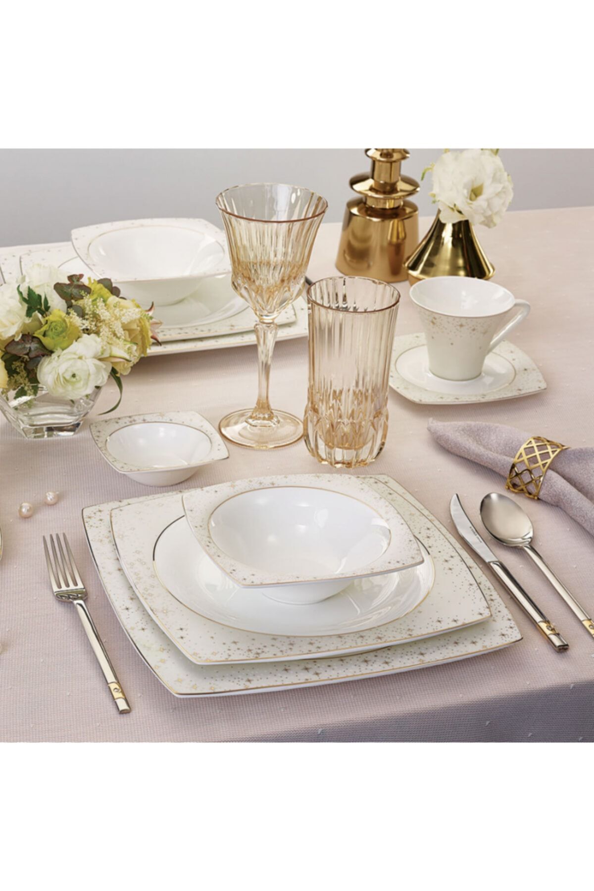 Karaca Fine Pearl New Antares 62 Parça 12 Kişilik İnci Yemek Takımı Kare