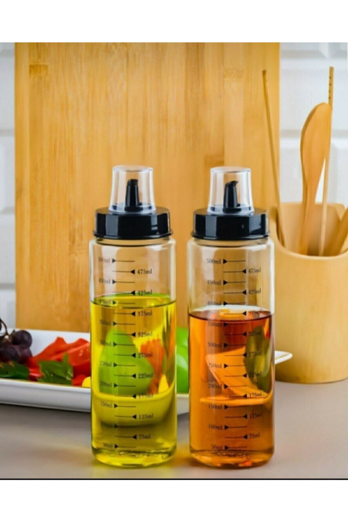Kitchen Pembelia 2 Adet 500 Ml Damlatmaz Akıllı Yağlık Sirkelik Cam Yağdanlık