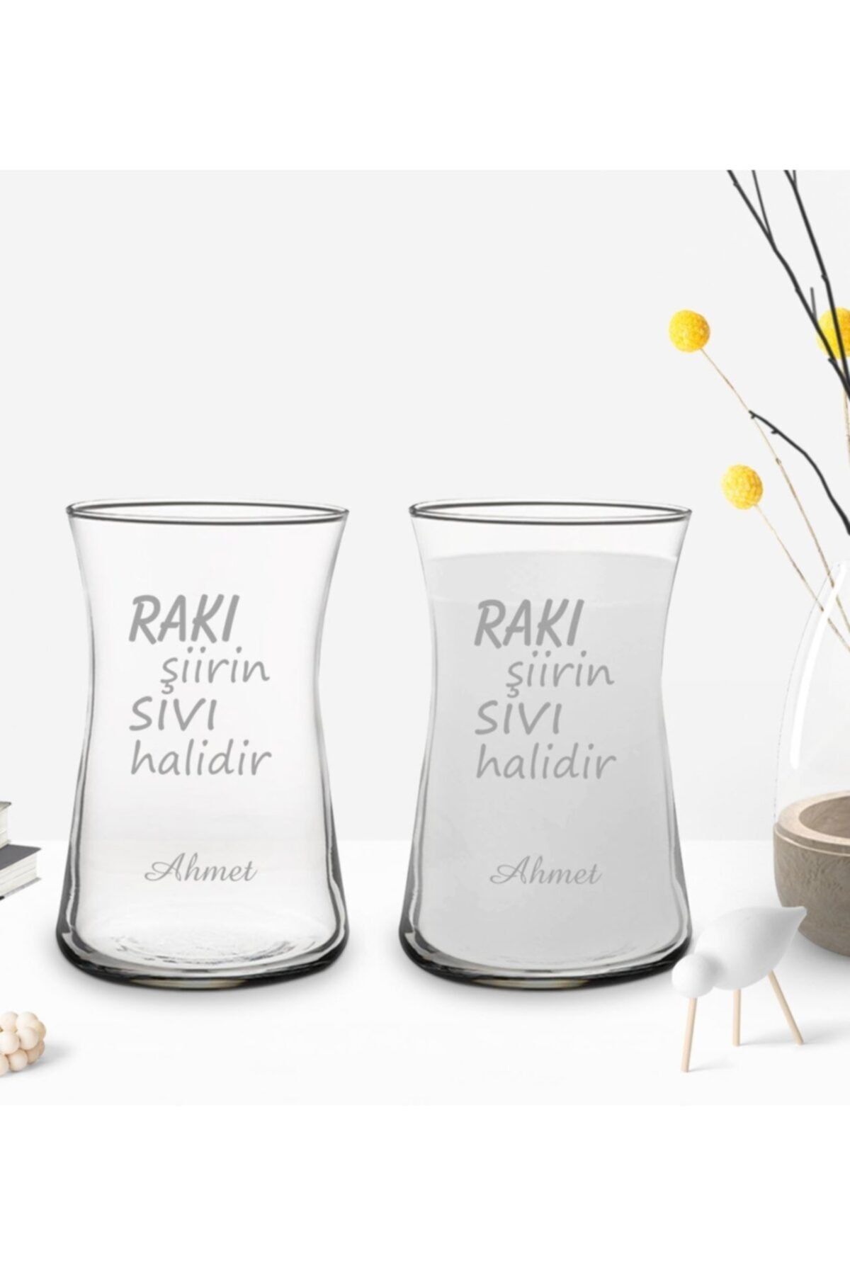 BK Kişiye Özel Rakı Şiirin Sıvı Halidir Tasarımlı 2’li Heybeli Çay Bardağı Rakı Kadehi-1