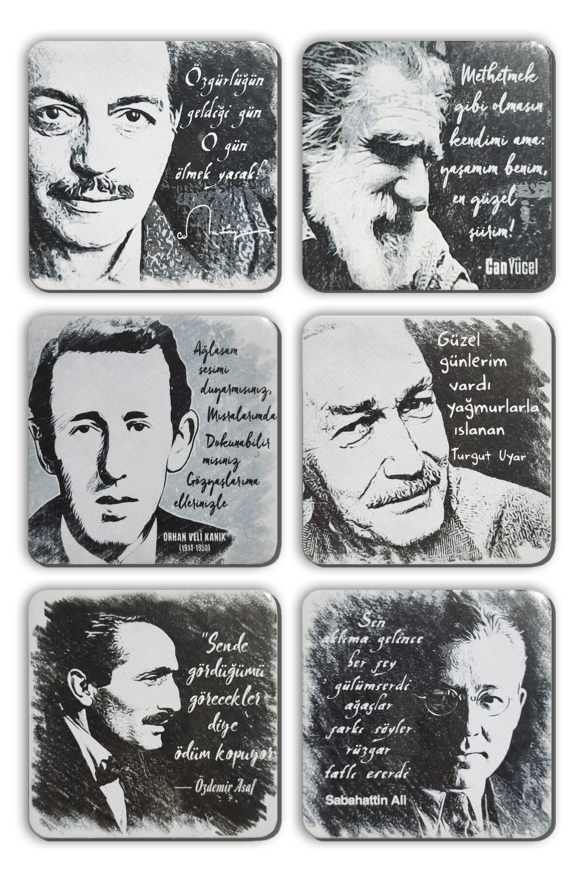 Mia Pera 6'lı Takım Kare Yazarlar Serisi Bardak Altlıkları(10 X10 Cm)