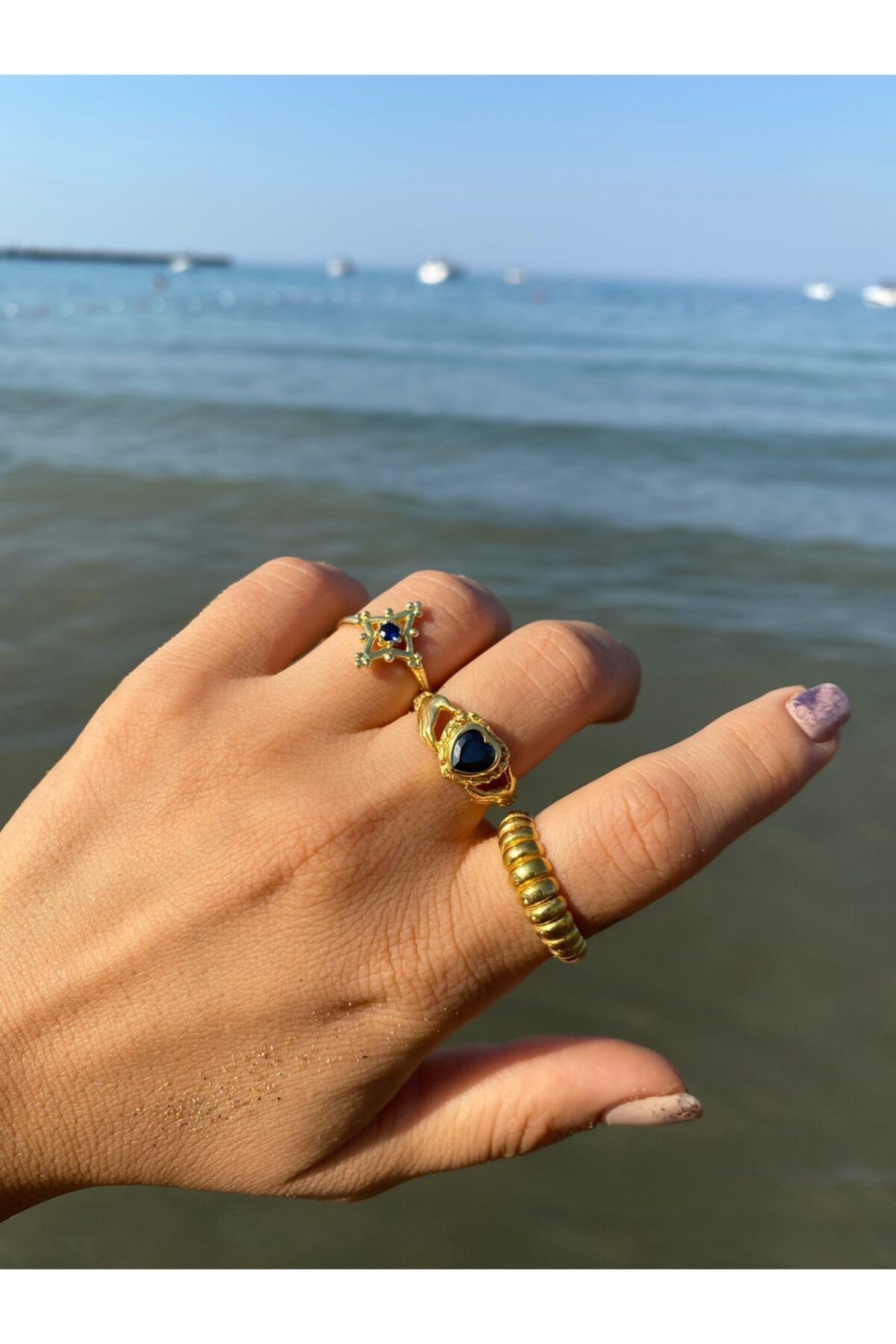 by dys jewelry 925 Ayar Siyah Kalpli El Vıntage Gold Yüzük