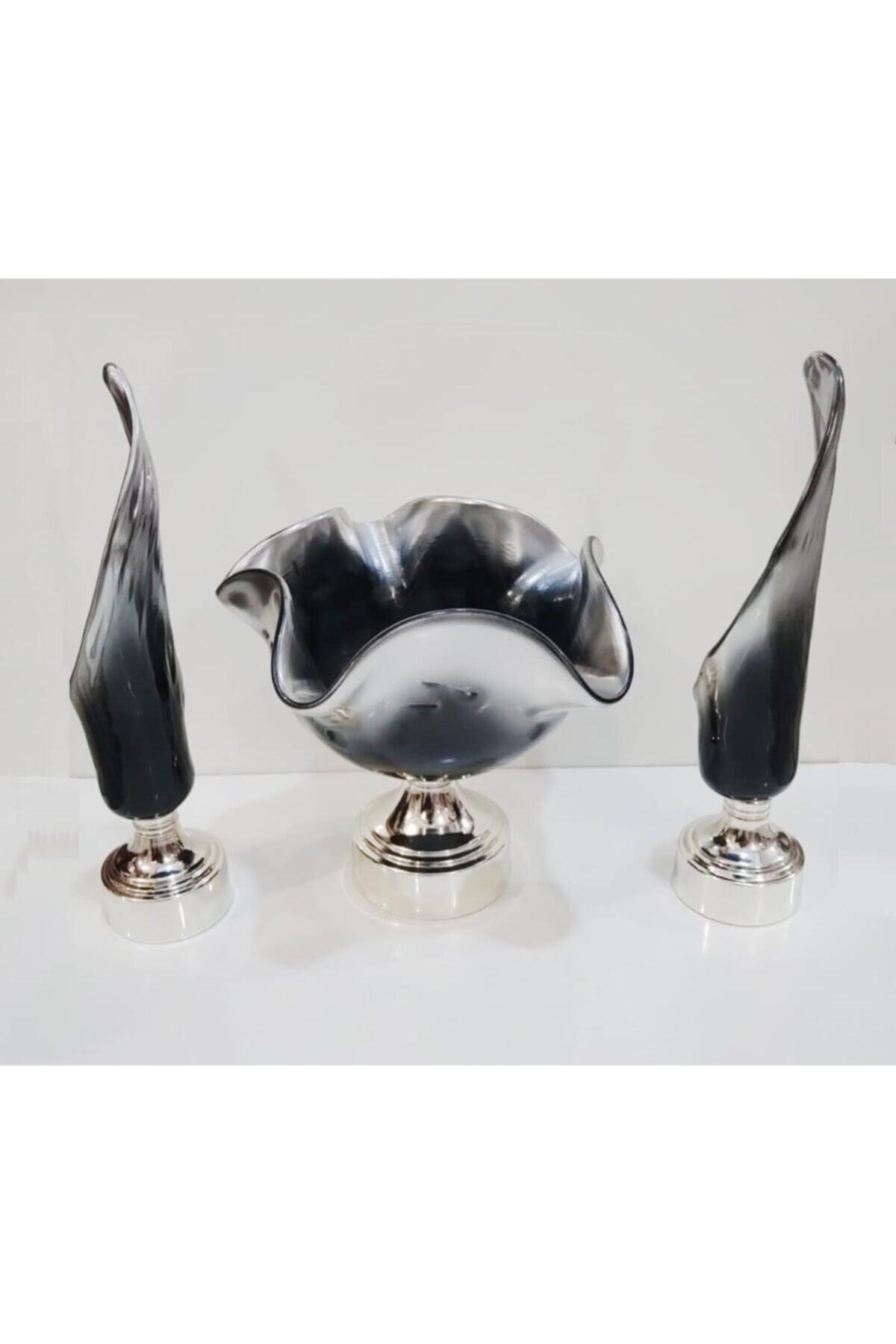 By Hanedan Dekoratif 3 Parça Aksesuar Set Siyah Gümüş