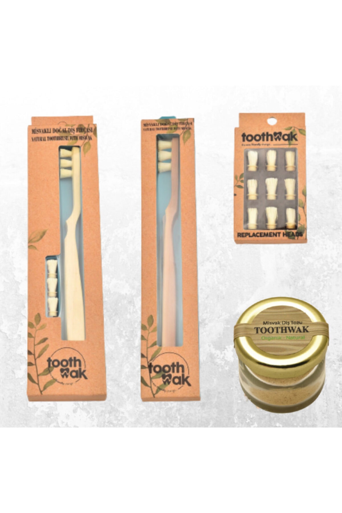 Toothwak Misvak Başlı Lüx Fırça + Klasik Fırça + 9'lu Yedek Başlığı + Organik Tozu
