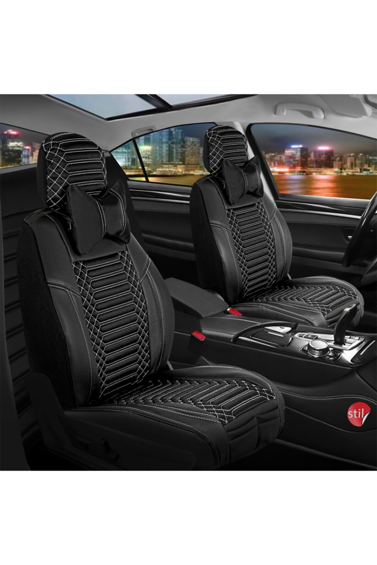 Stil Renault Clio 5 Lüks Deri Oto Koltuk Kılıfı Ön/arka Set Exclusive Siyah Beyaz
