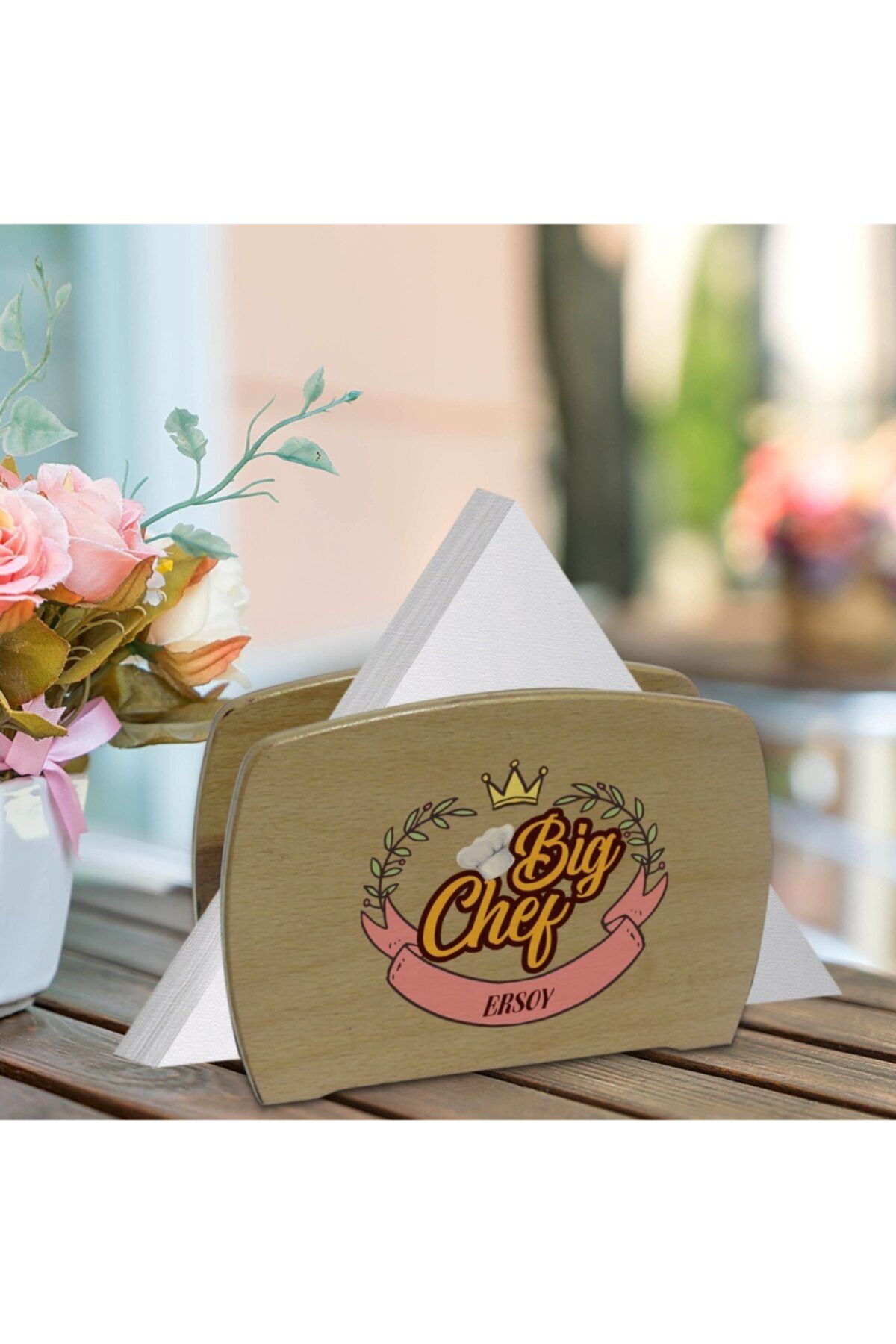 BK Kişiye Özel Big Chef Tasarımlı Lüks Ahşap Peçetelik-3