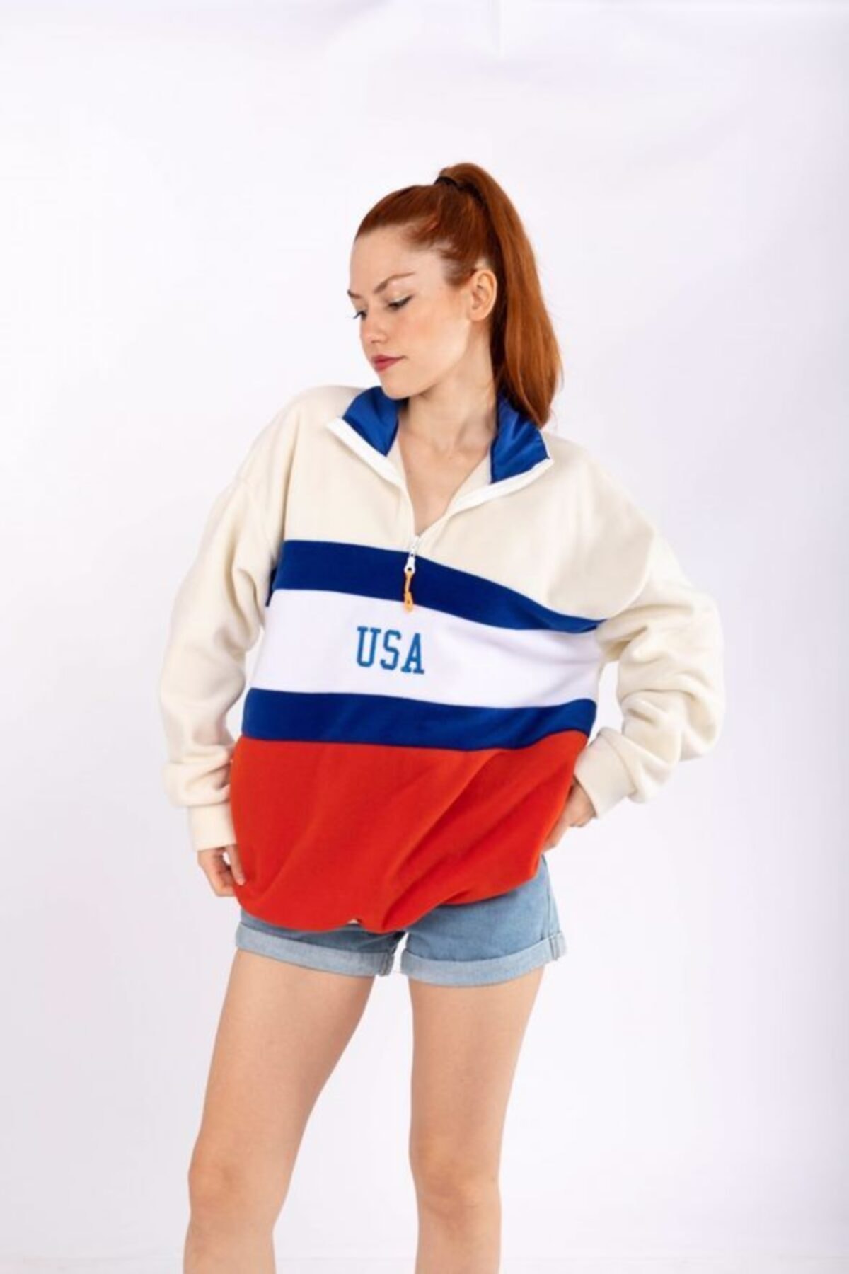 VOLT CLOTHİNG Beyaz Usa Parçalı Polar