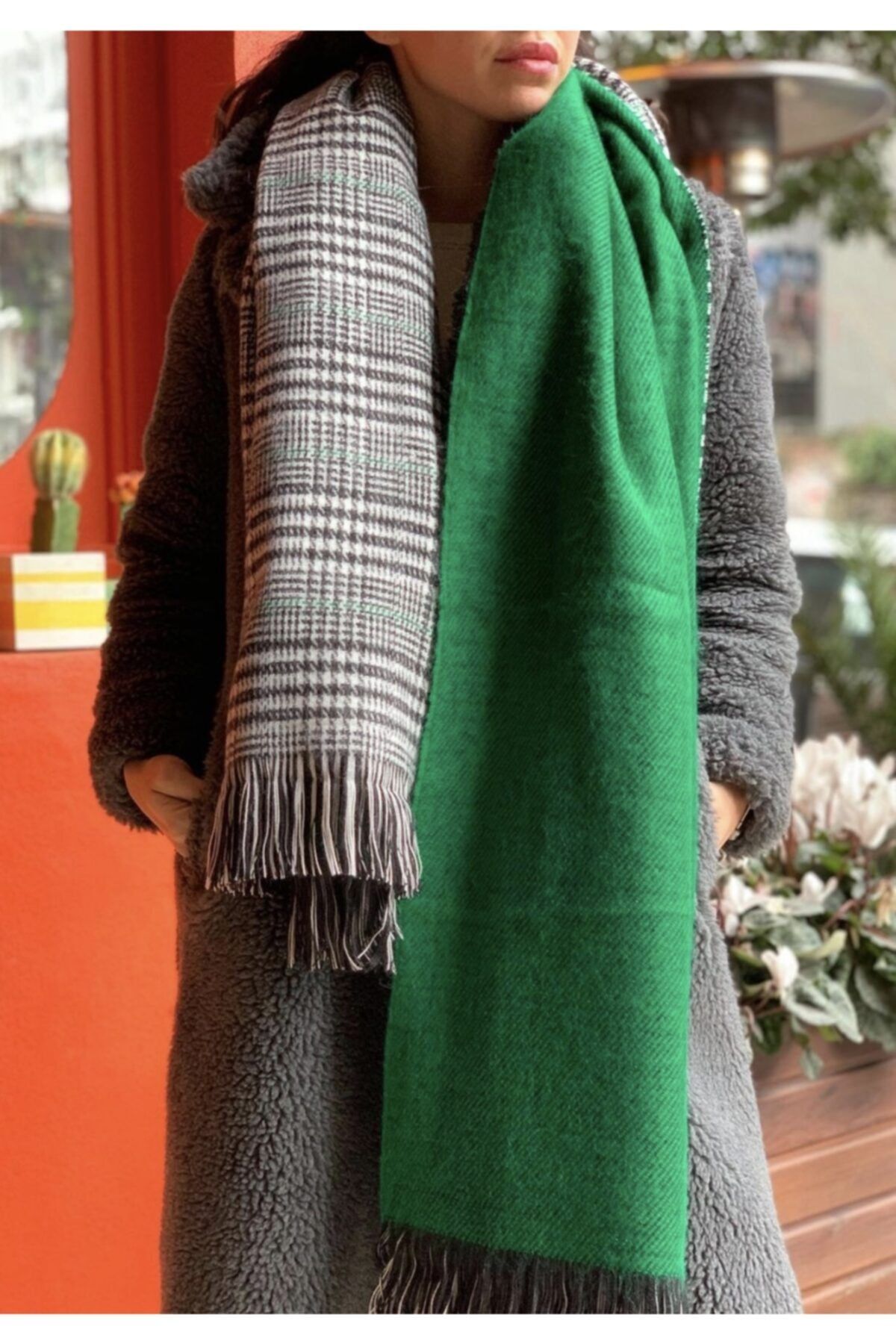 Trendseli Store Yeşil Çift Taraflı Şal Atkı