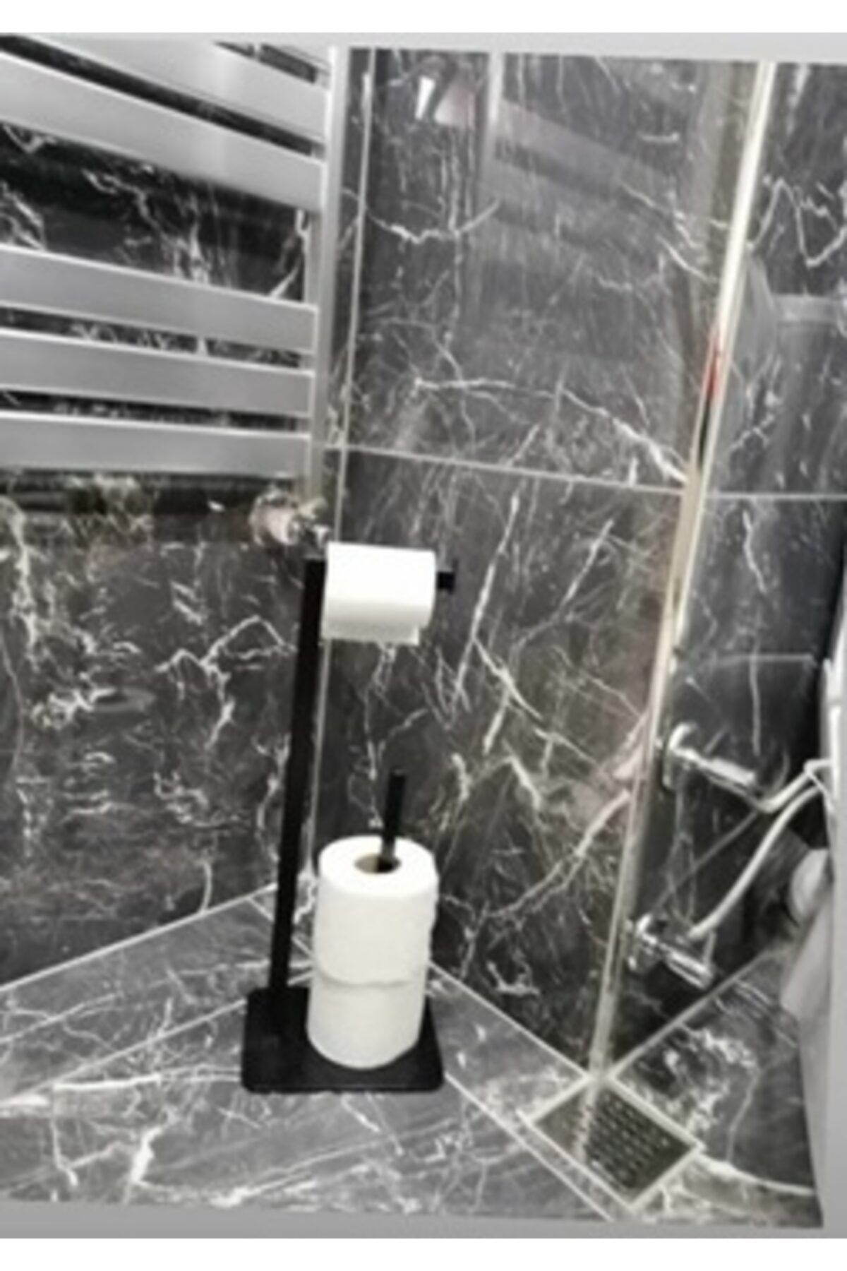 RENKYAPI Devrilmez Siyah Özel Tasarım Tuvalet Kağıtlığı Biriktirmeli Kare Döküm Ayaklı Devrilmez Sallanmaz
