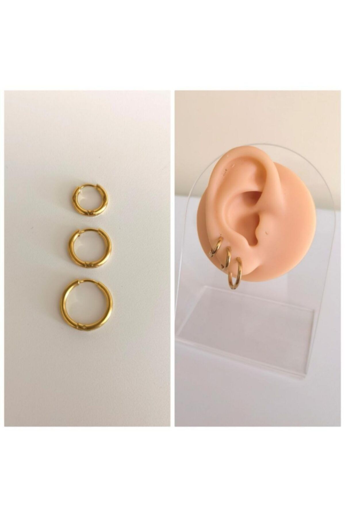 Bylin Surgical Steel Hoop Earrings 3 Pieces Trendyol