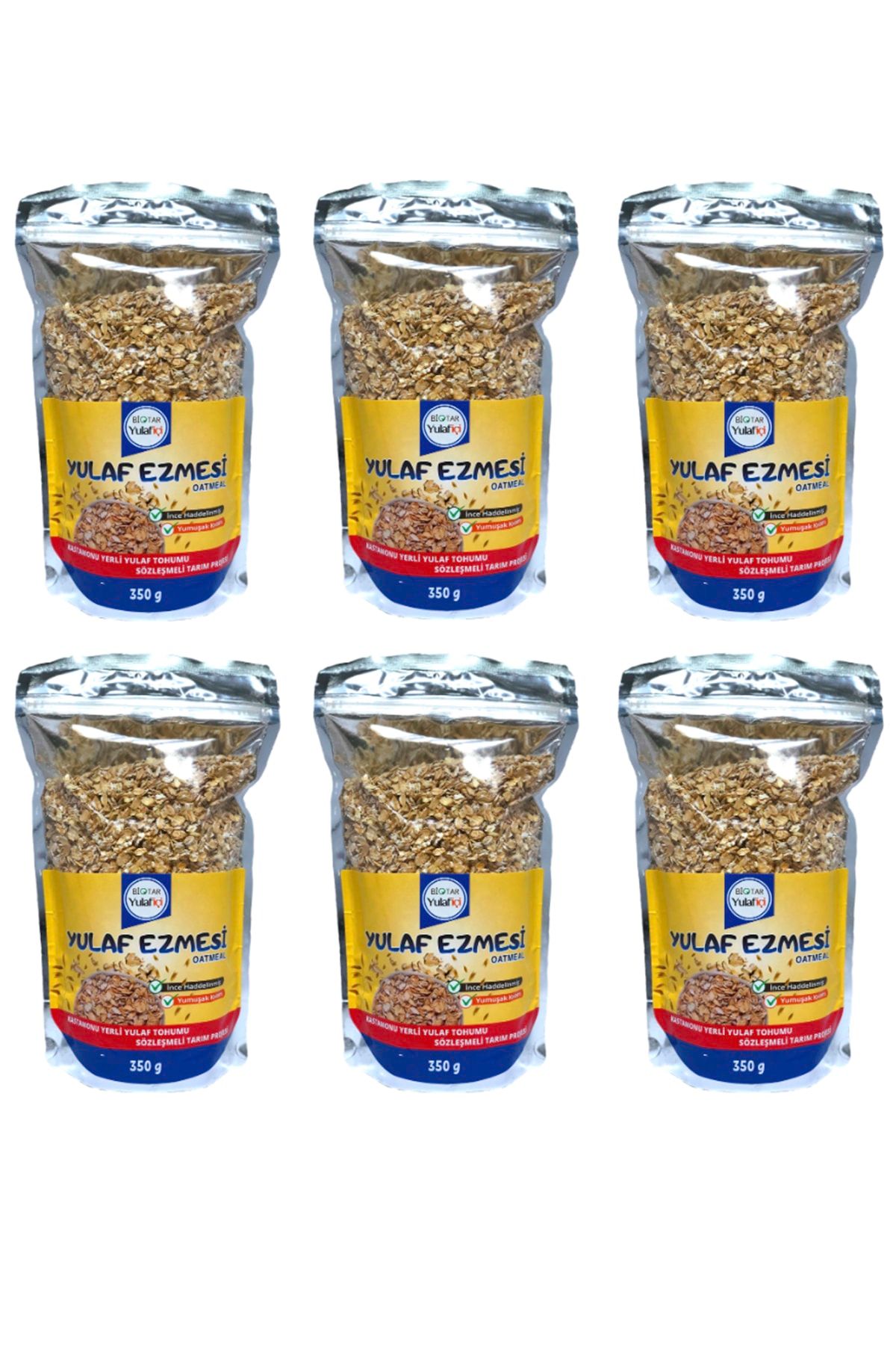 BİOTAR Organik Tarım Ürünleri Yulaf Içi Ince Haddelenmiş Organik Yulaf Ezmesi 350 gr X 6 Adet