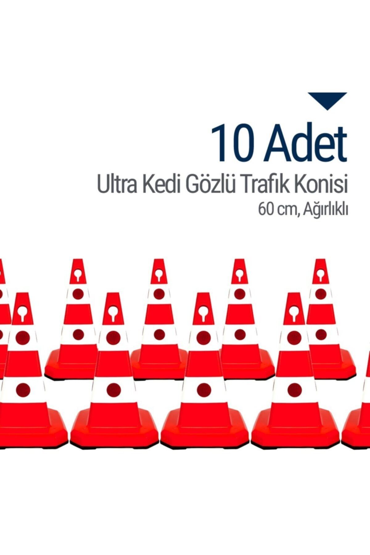 İleri Trafik 10 Adet Ultra Kedi Gözlü Trafik Konisi Ağırlıklı 60cm Trafik Dubası