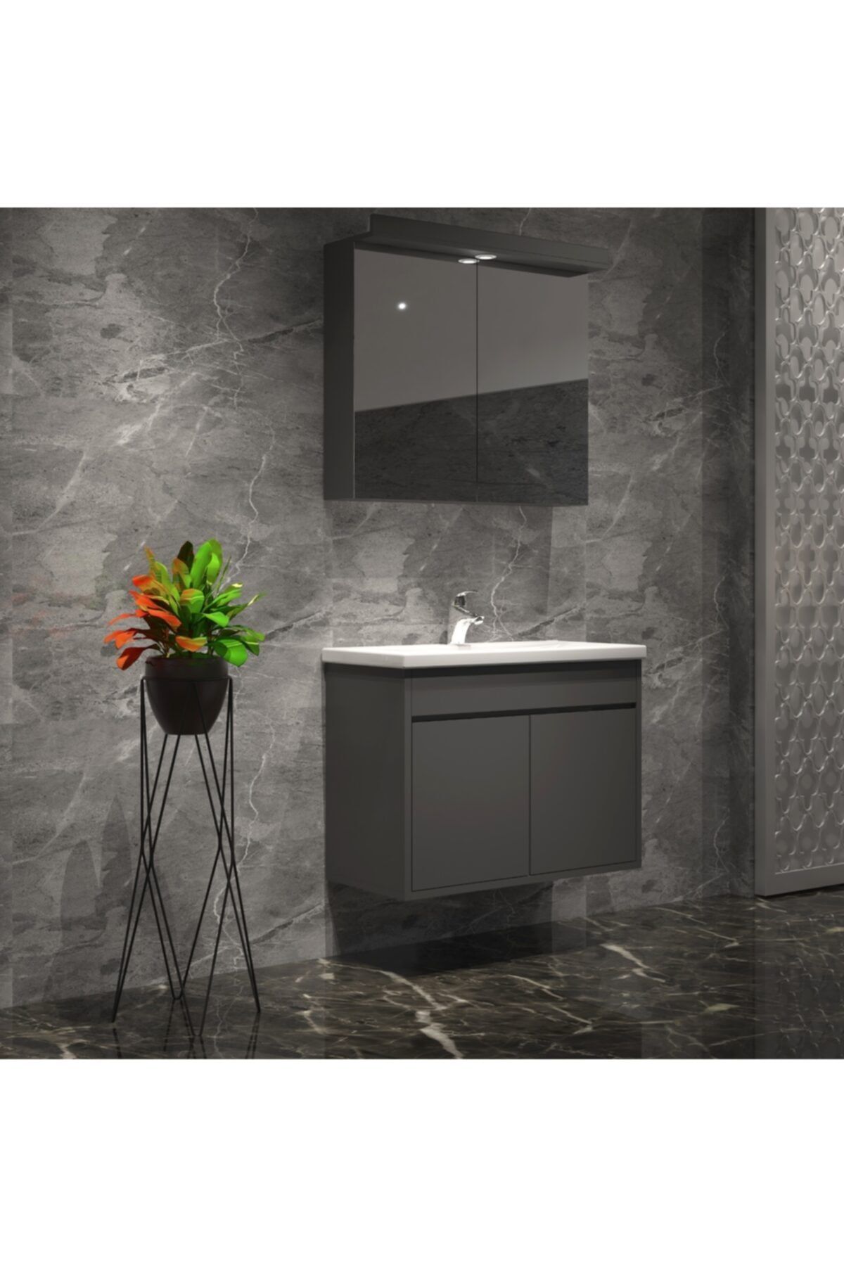 ÖZCEDEN Çiğdem Banyo Dolabı 80cm Antrasit Gri Mat Renkli