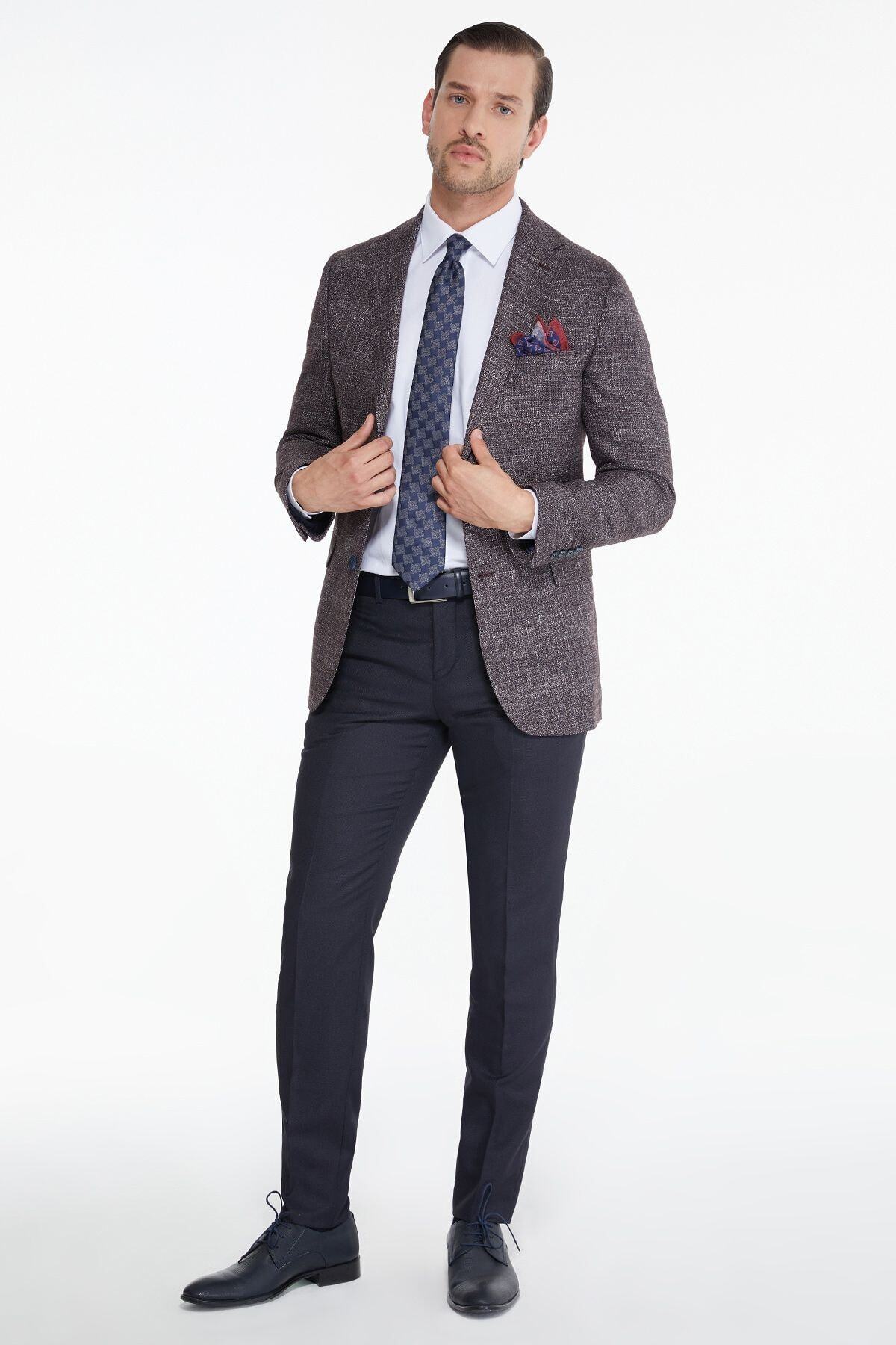 Hatemoğlu Bordo Desenli Slim Fit Takım Elbise